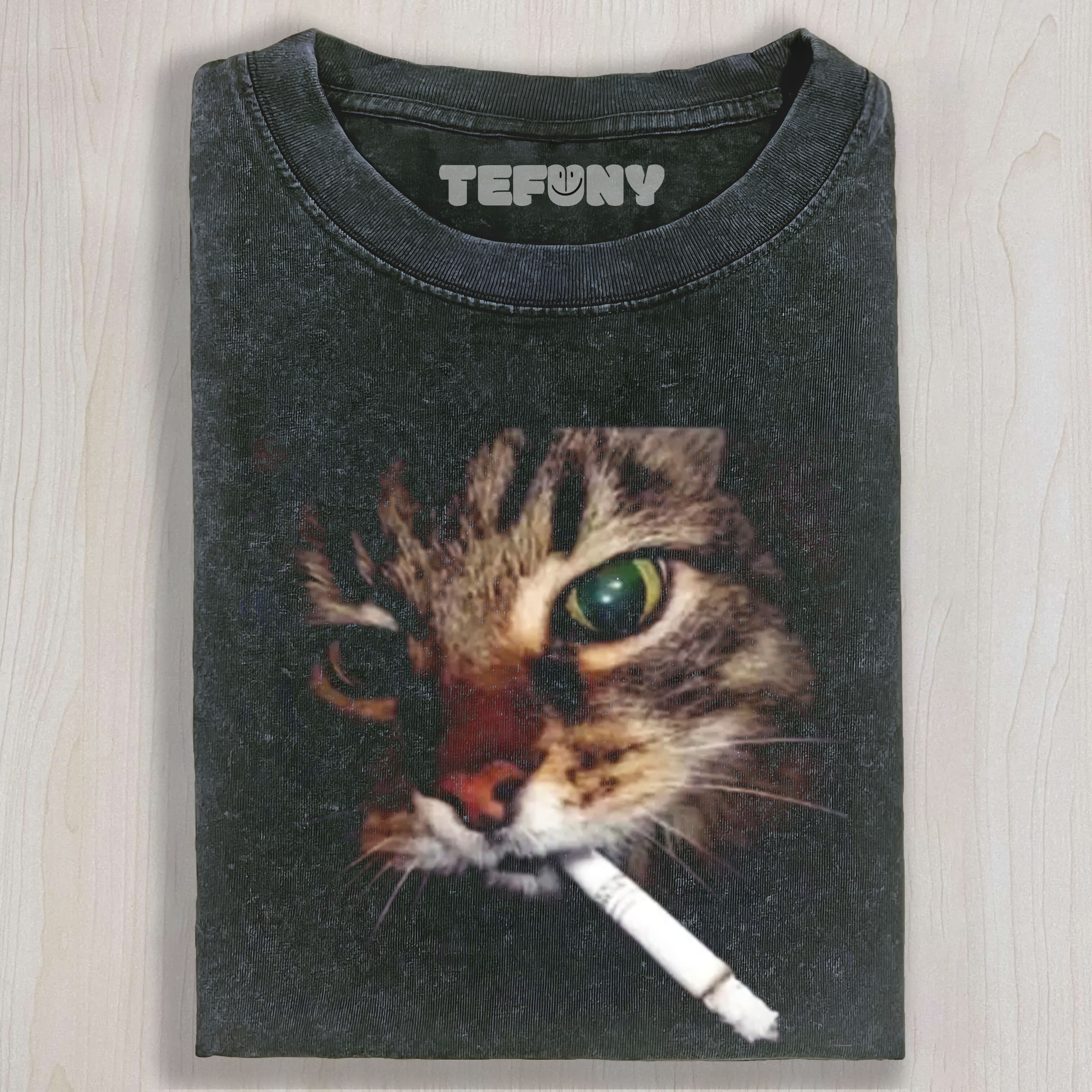 RETRO FUNNY CAT ART PRINT CASUAL UNISEX TEE, TANK TOP, LAYERED LS, SWEATSHIRT & HOODIE