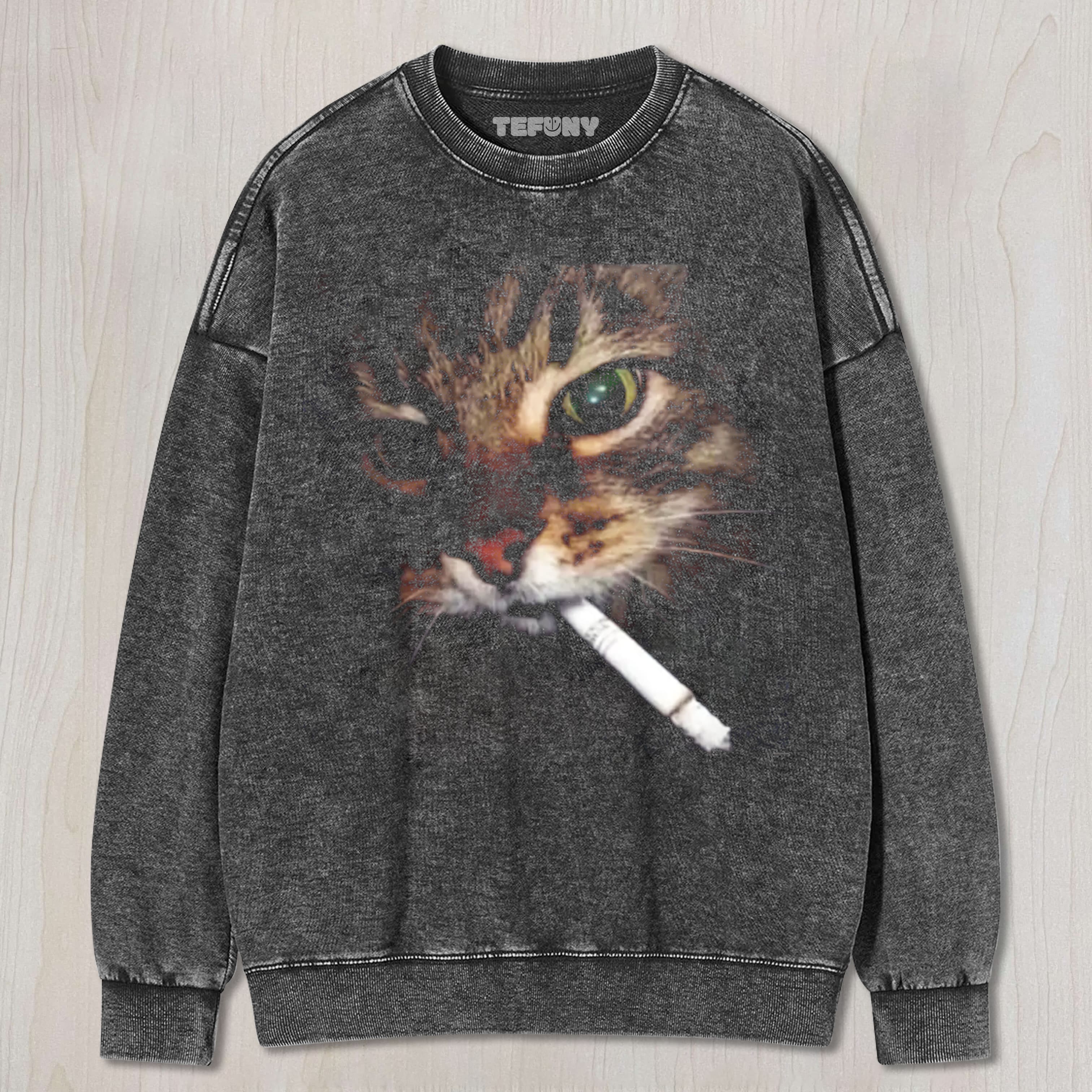 RETRO FUNNY CAT ART PRINT CASUAL UNISEX TEE, TANK TOP, LAYERED LS, SWEATSHIRT & HOODIE