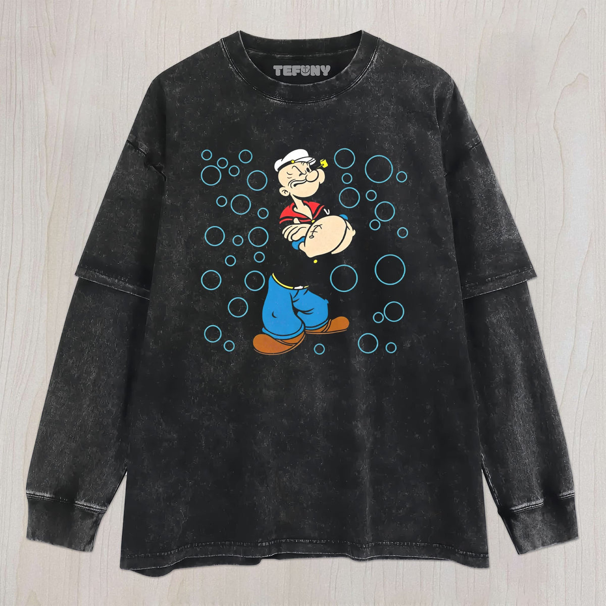 RETRO MUSCULAR SAILOR CHARACTER WITH BUBBLES UNISEX TEE, TANK TOP, LAYERED LS, SWEATSHIRT & HOODIE