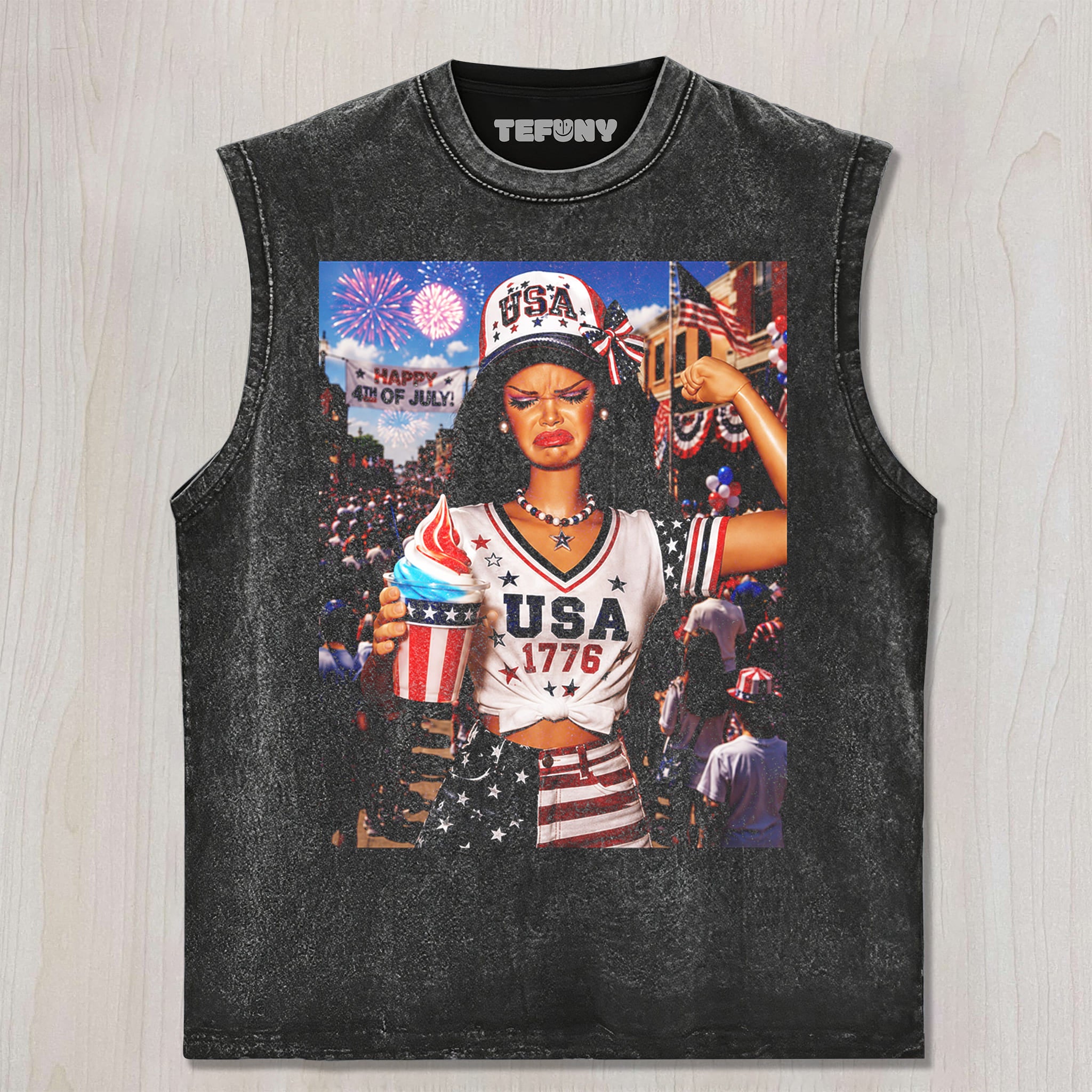RETRO DOLL 4TH OF JULY UNISEX TEE, TANK TOP, LAYERED LS, SWEATSHIRT & HOODIE