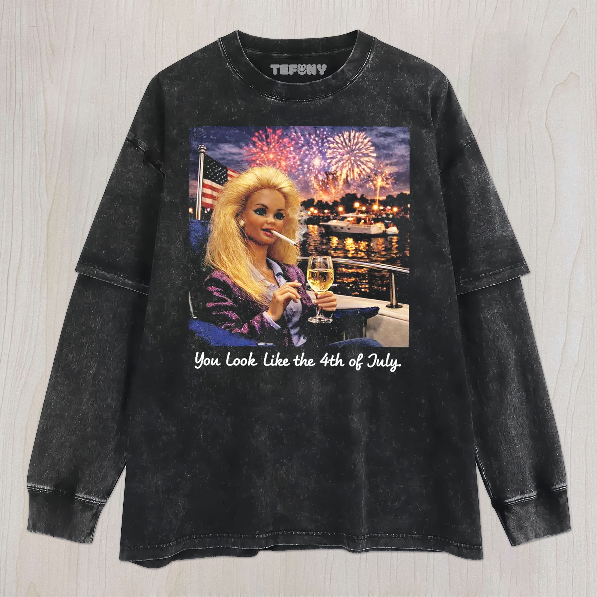 RETRO DOLL 4TH OF JULY V7 UNISEX TEE, TANK TOP, LAYERED LS, SWEATSHIRT & HOODIE