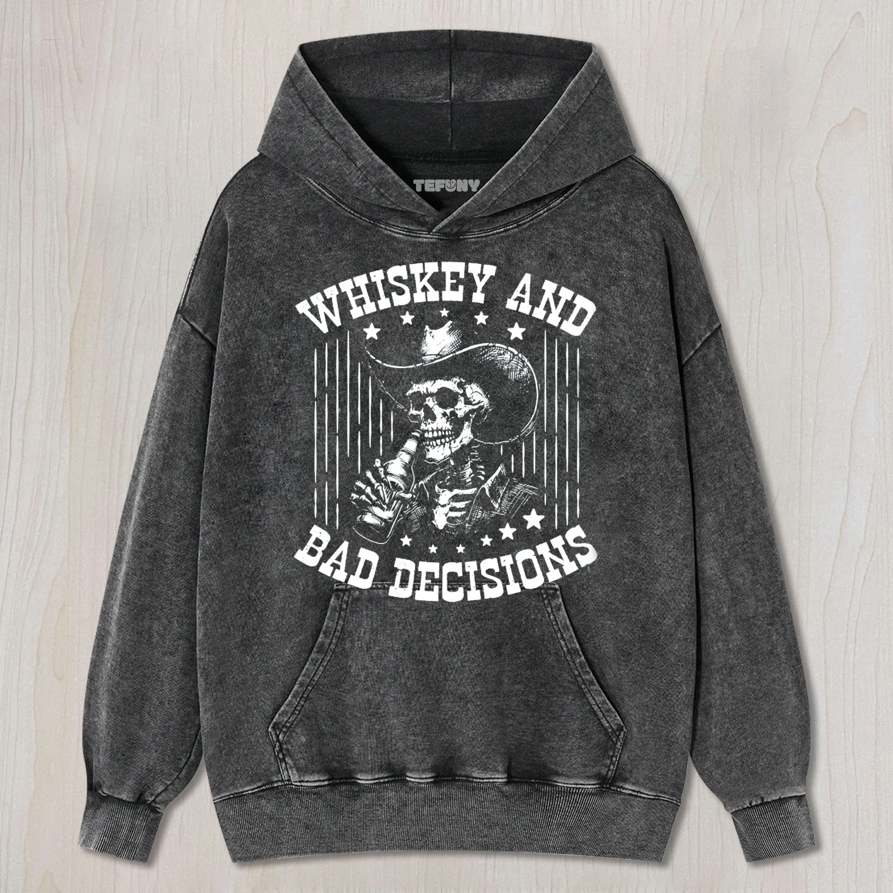 RETRO FUNNY SKULL WHISKEY AND BAD DECISIONS9OS T UNISEX TEE, TANK TOP, LAYERED LS, SWEATSHIRT & HOODIE