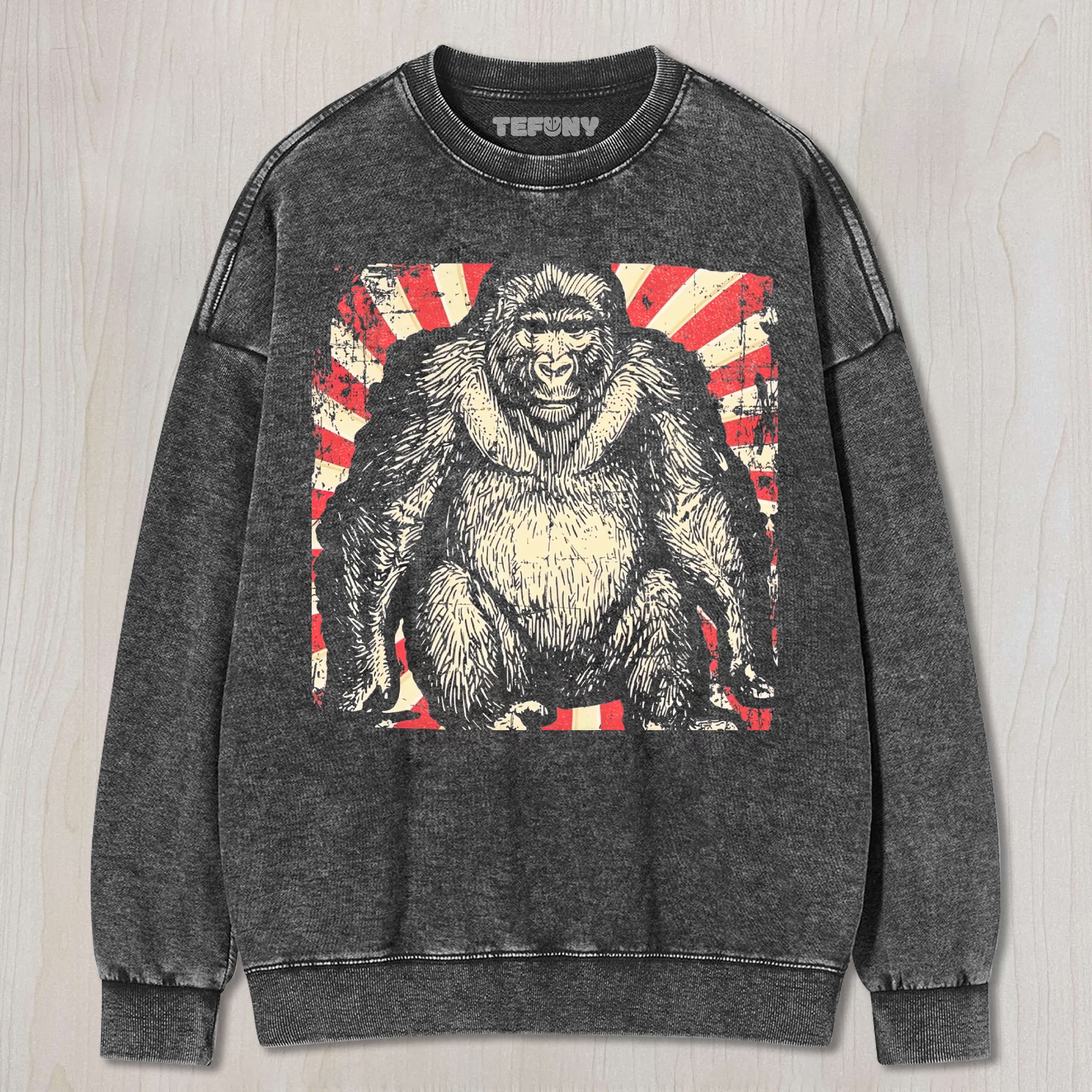 RETRO GORILLA GRAPHIC VINTAGE WASHED UNISEX TEE, TANK TOP, LAYERED LS, SWEATSHIRT & HOODIE