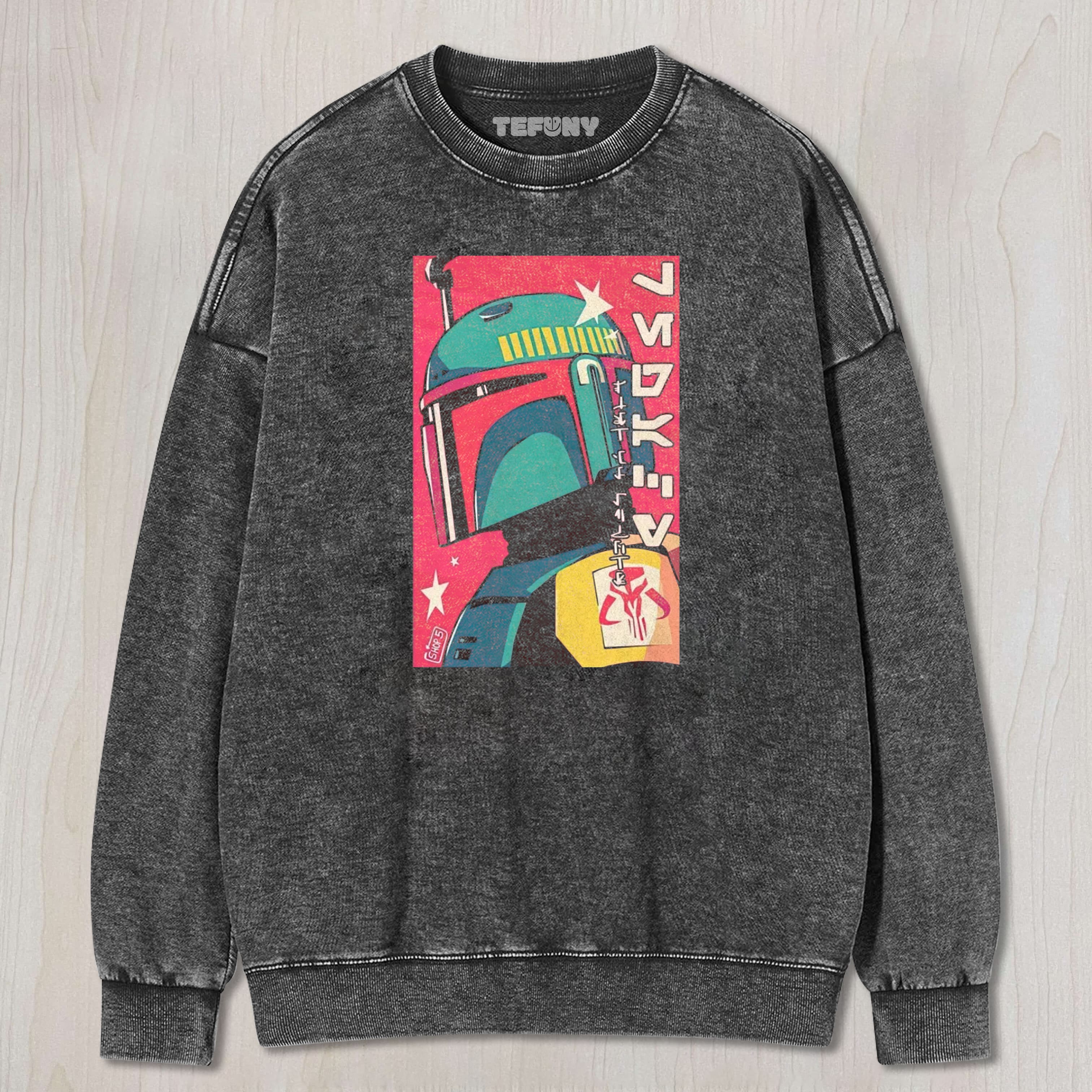 RETRO JAPANESE POP ART BOBA FETT WASHED TEE & SWEAT & HOOD