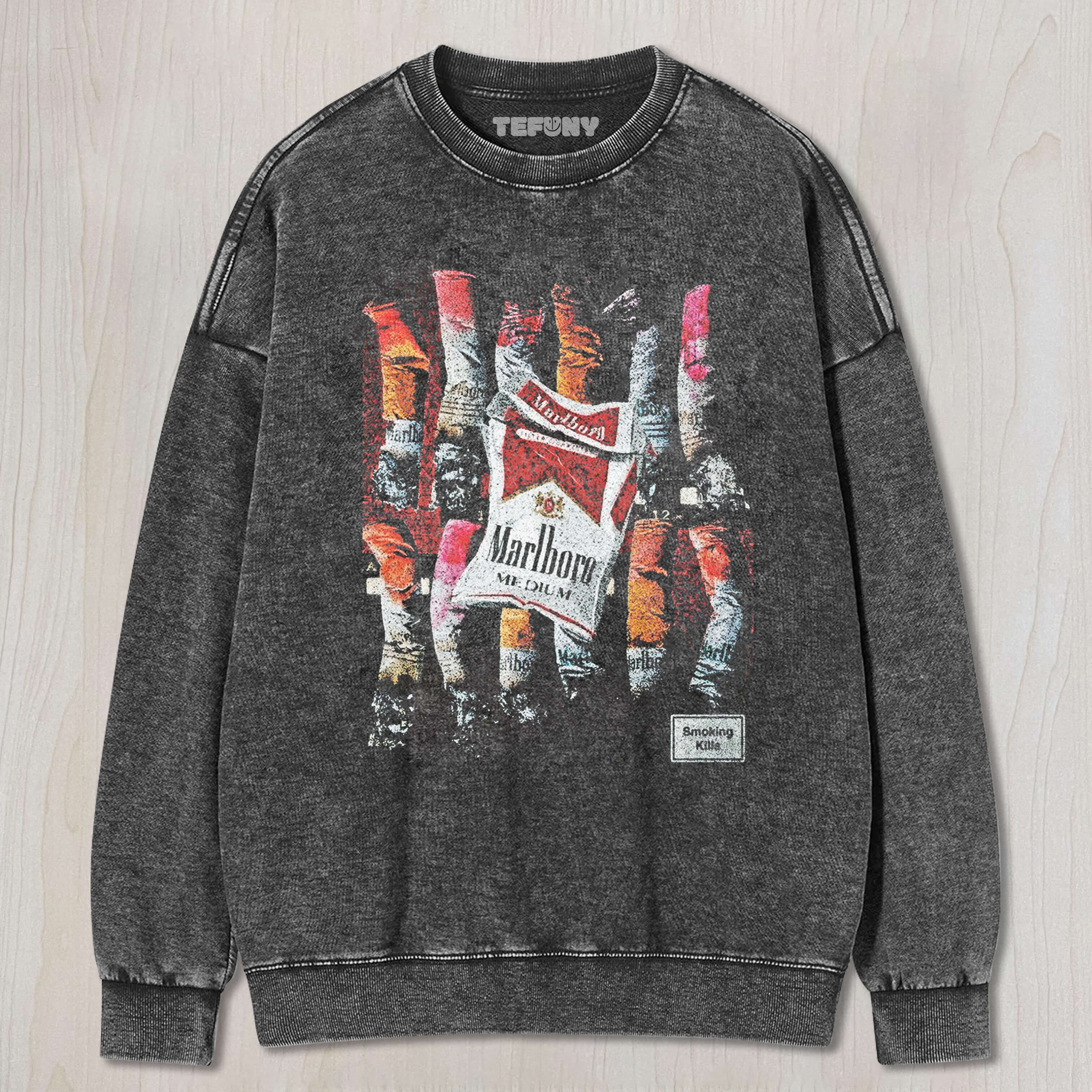 RETRO STREET CIGARETTE BUTT PRINT T-SHIRT