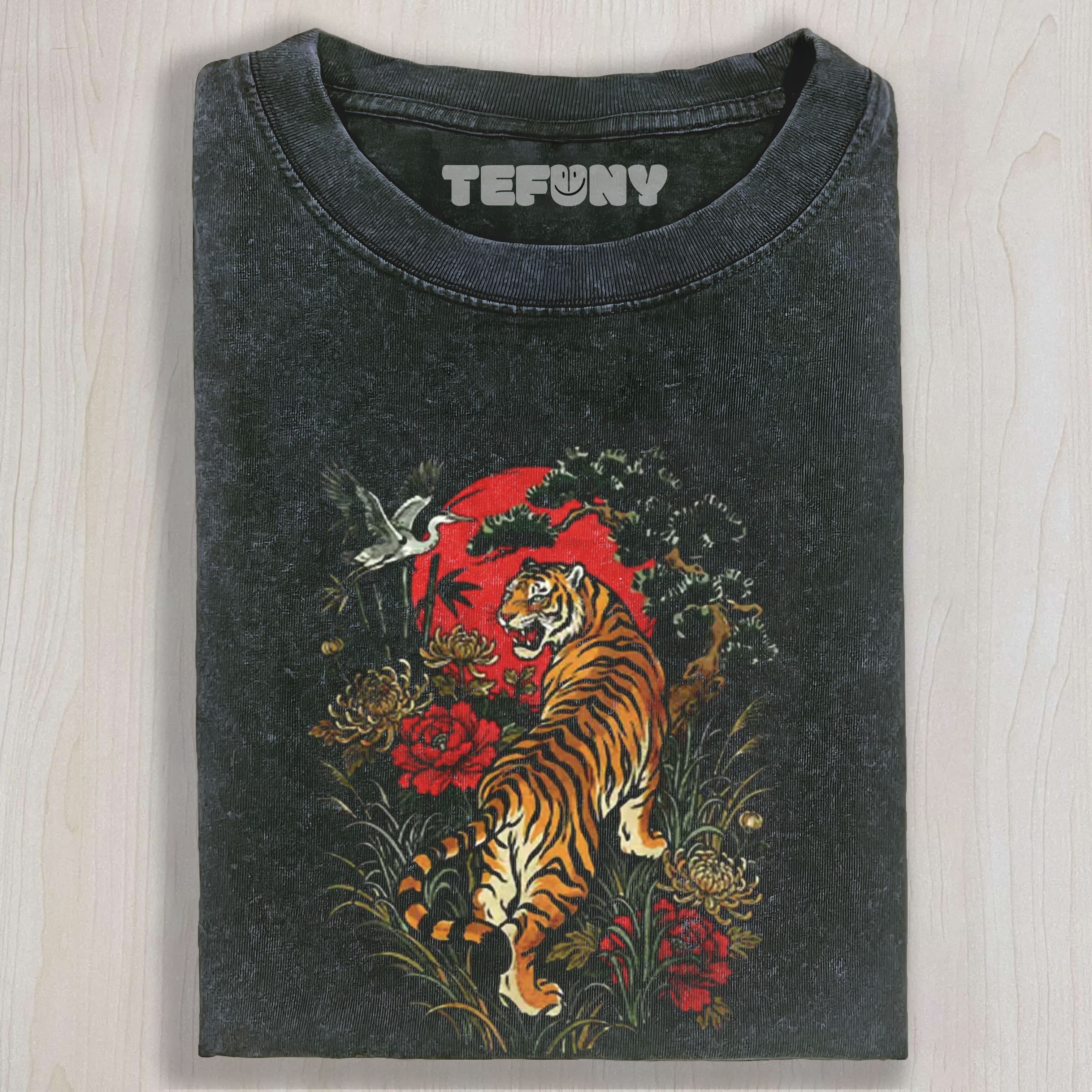 RETRO TIGER LINOCUT STYLE WILDCAT WASHED TEE & SWEAT & HOOD