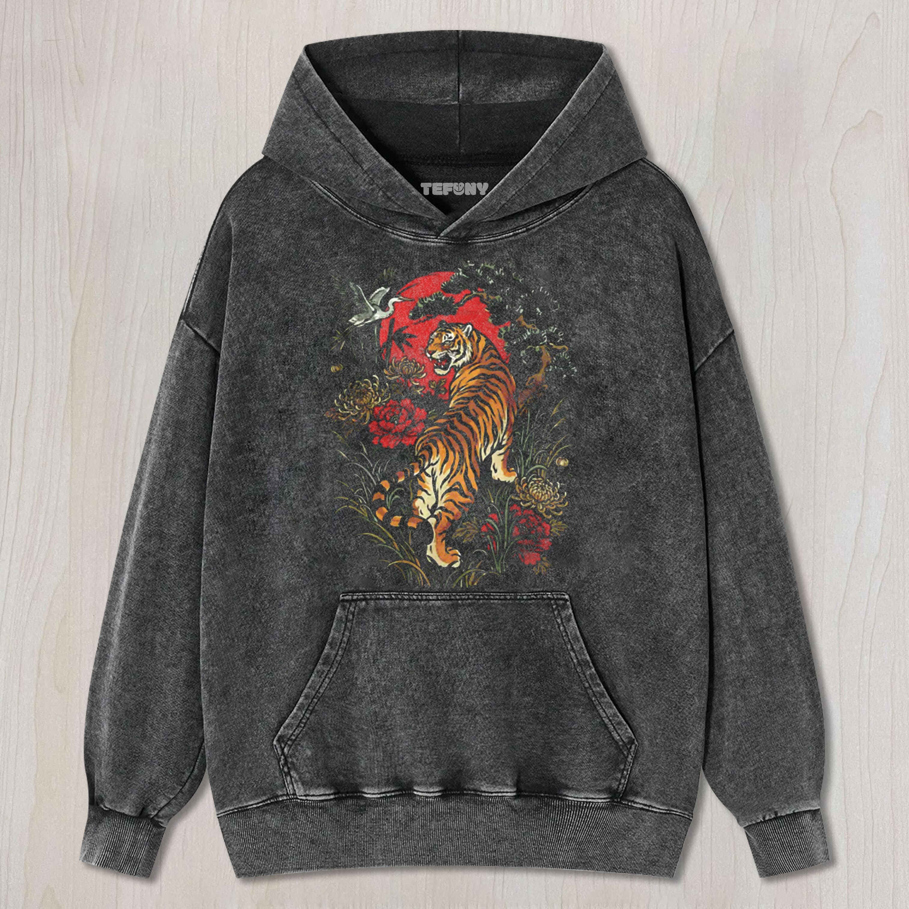 RETRO TIGER LINOCUT STYLE WILDCAT WASHED TEE & SWEAT & HOOD