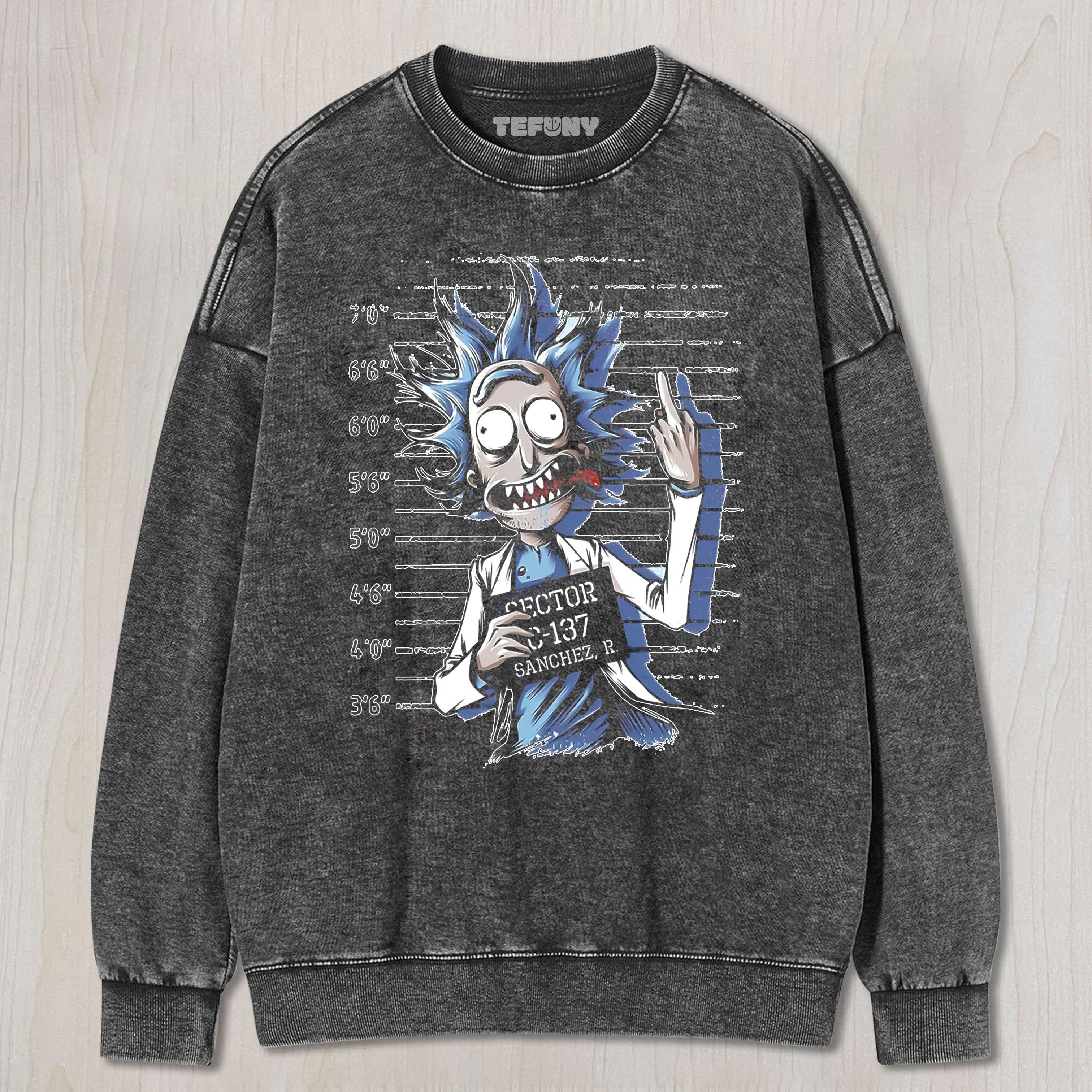 RICK GIVES THE MIDDLE FINGER UNISEX TEE, TANK TOP, LAYERED LS, SWEATSHIRT & HOODIE