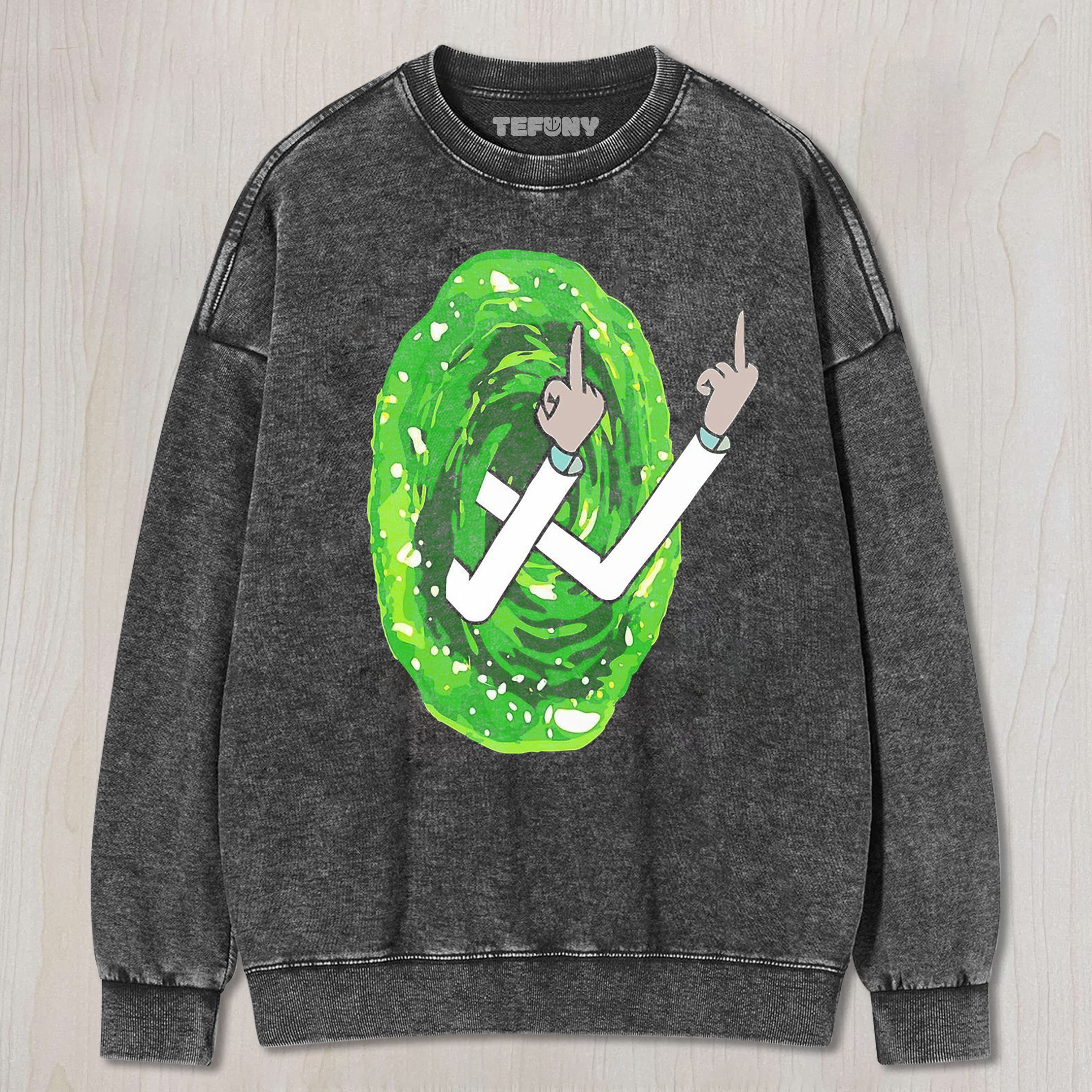 RICK GIVES THE MIDDLE FINGER UNISEX TEE, TANK TOP, LAYERED LS, SWEATSHIRT & HOODIE