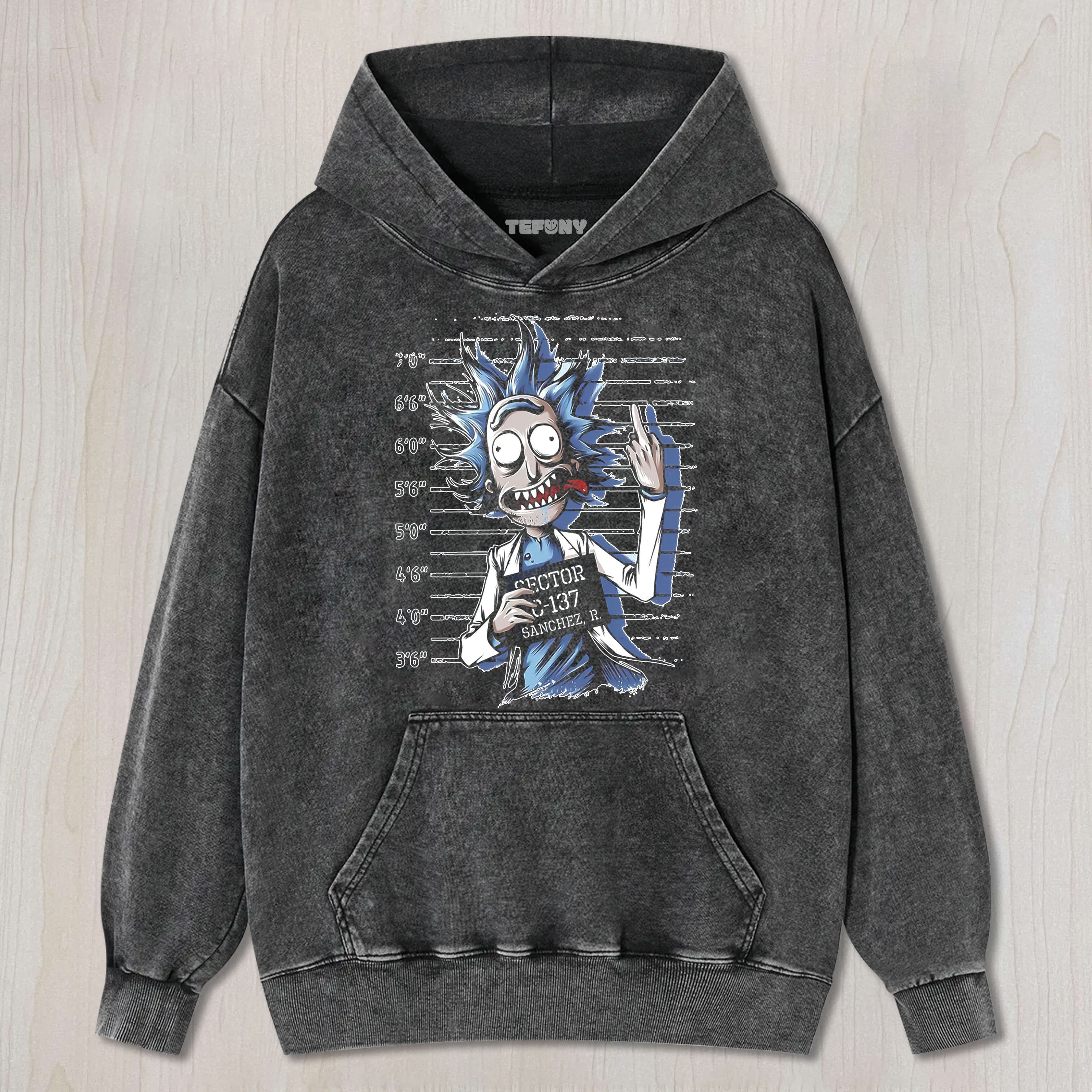 RICK GIVES THE MIDDLE FINGER UNISEX TEE, TANK TOP, LAYERED LS, SWEATSHIRT & HOODIE