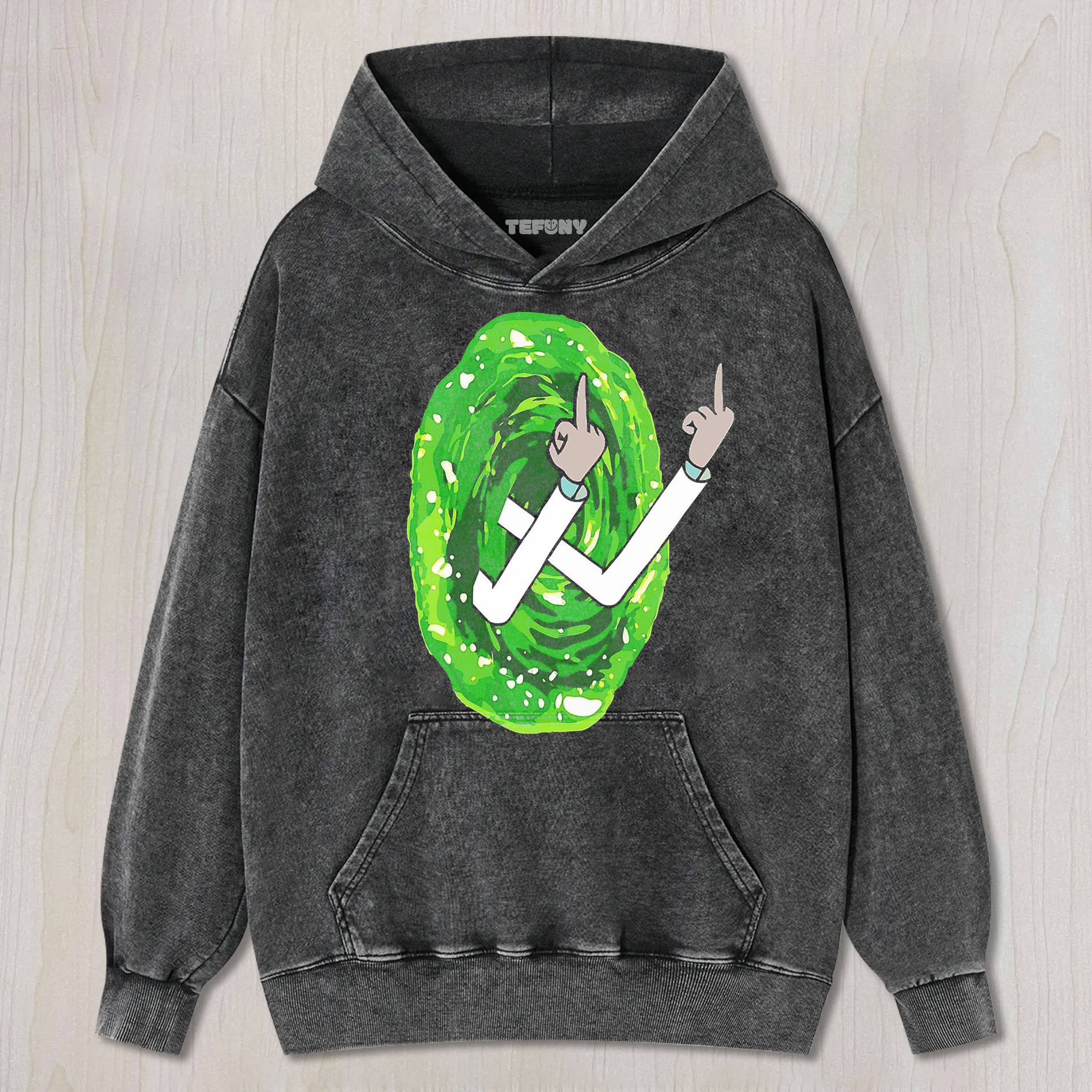 RICK GIVES THE MIDDLE FINGER UNISEX TEE, TANK TOP, LAYERED LS, SWEATSHIRT & HOODIE