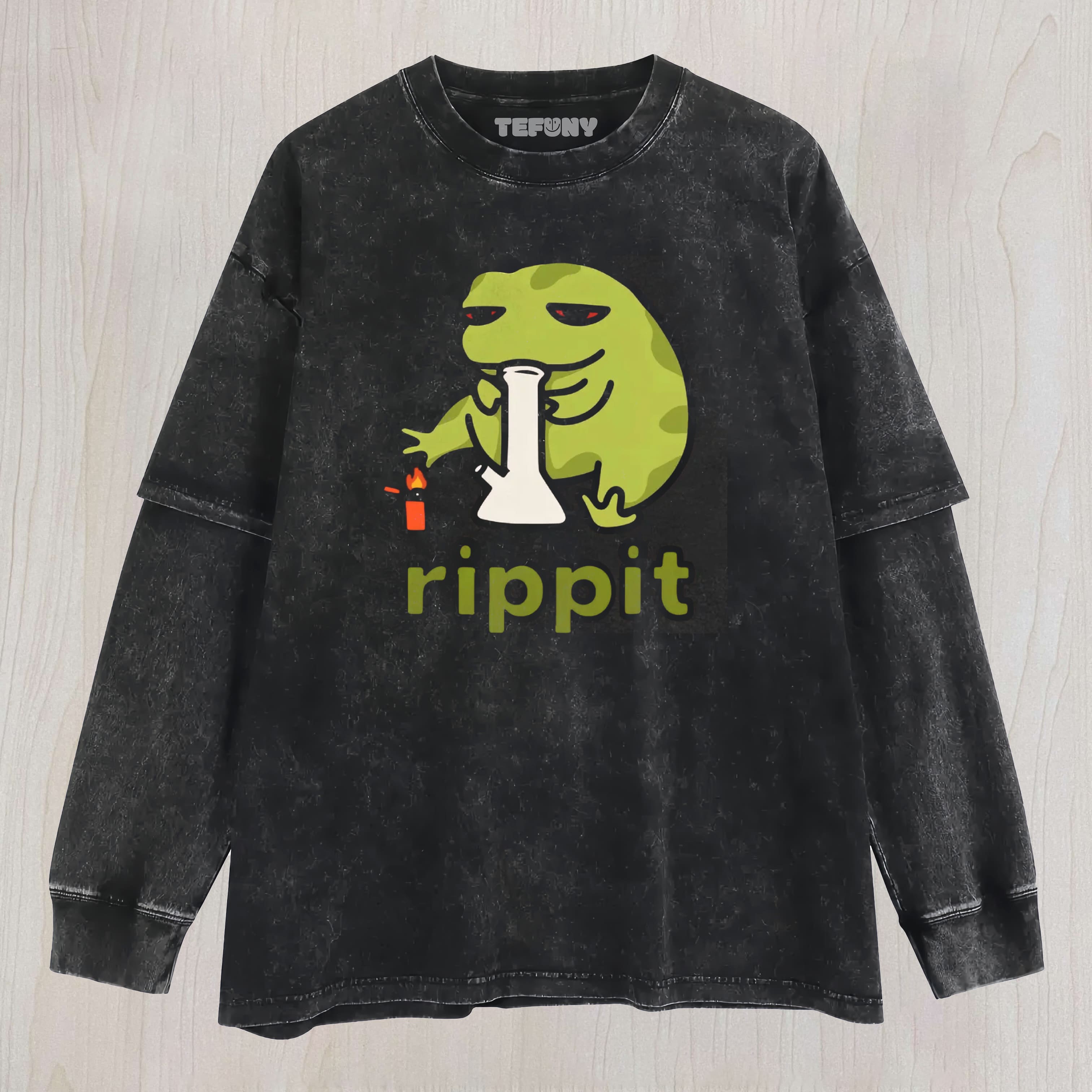 RIPPIT - FUNNY FROG WASHED LAYERED LONG SLEEVE