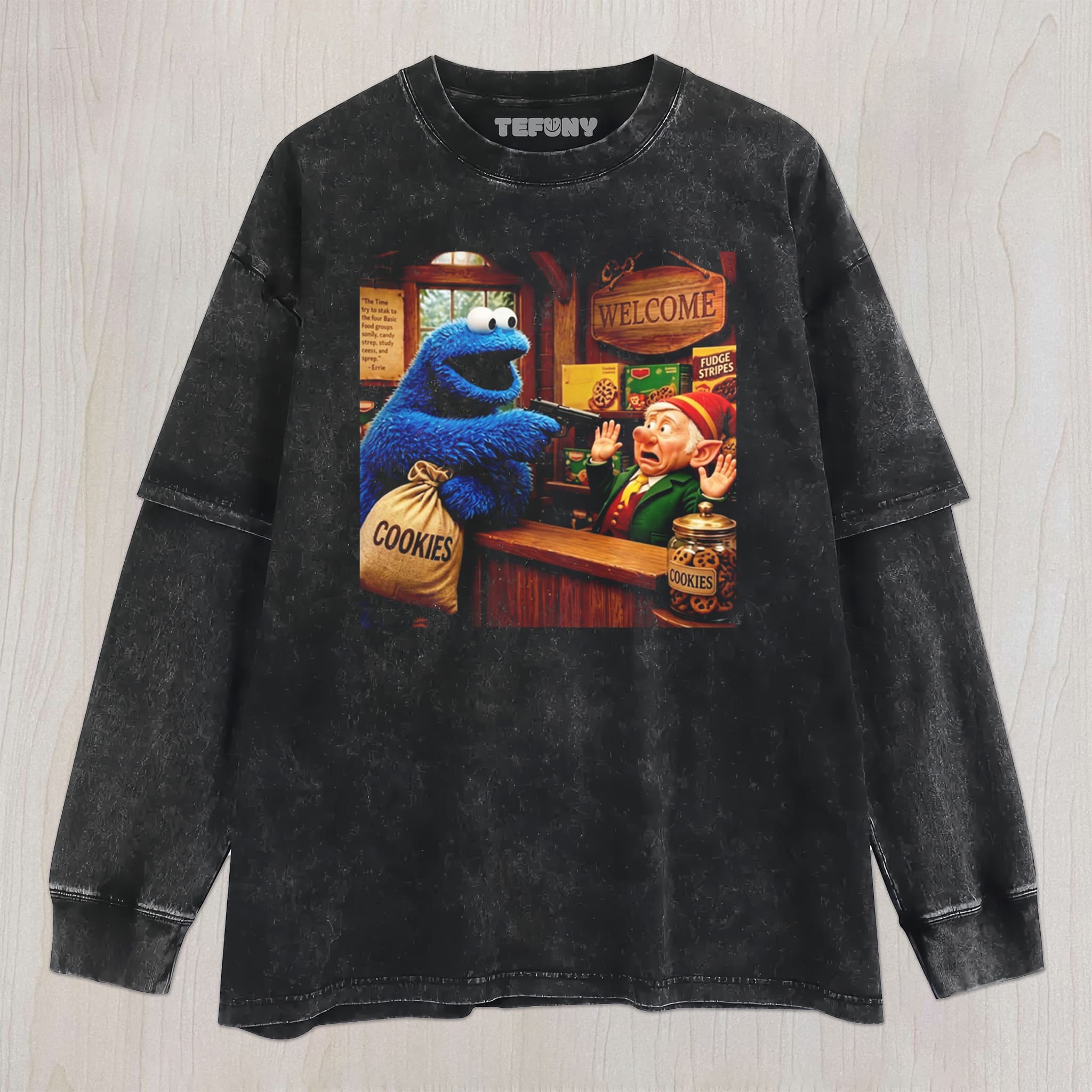 ROBBING COOKIES MONSTER MEME UNISEX TEE, TANK TOP, LAYERED LS, SWEATSHIRT & HOODIE