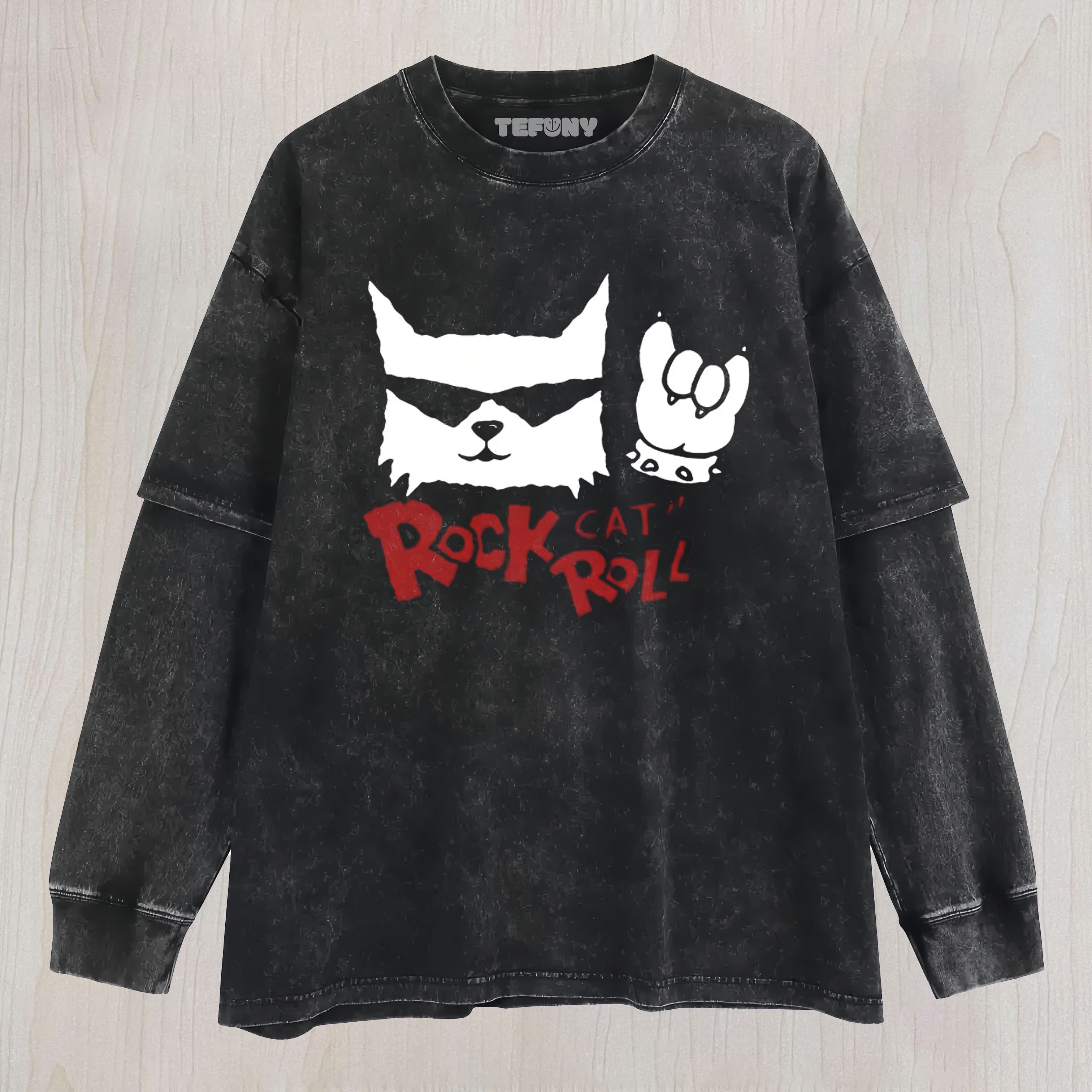 ROCK CAT ROLL WASHED LAYERED LONG SLEEVE