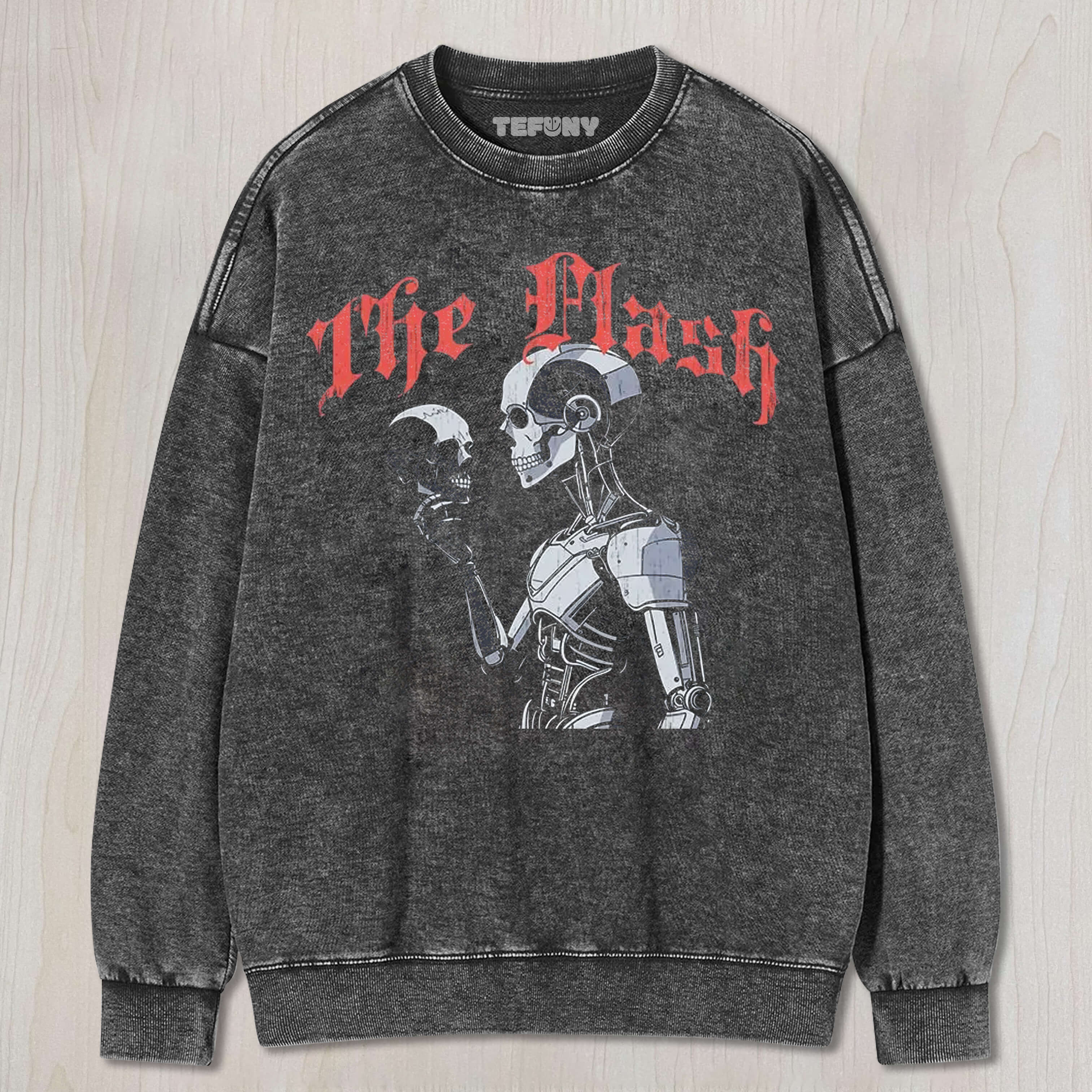 RETRO SLOGAN DEATH ROBOT PRINT WASHED TEE & SWEAT & HOOD
