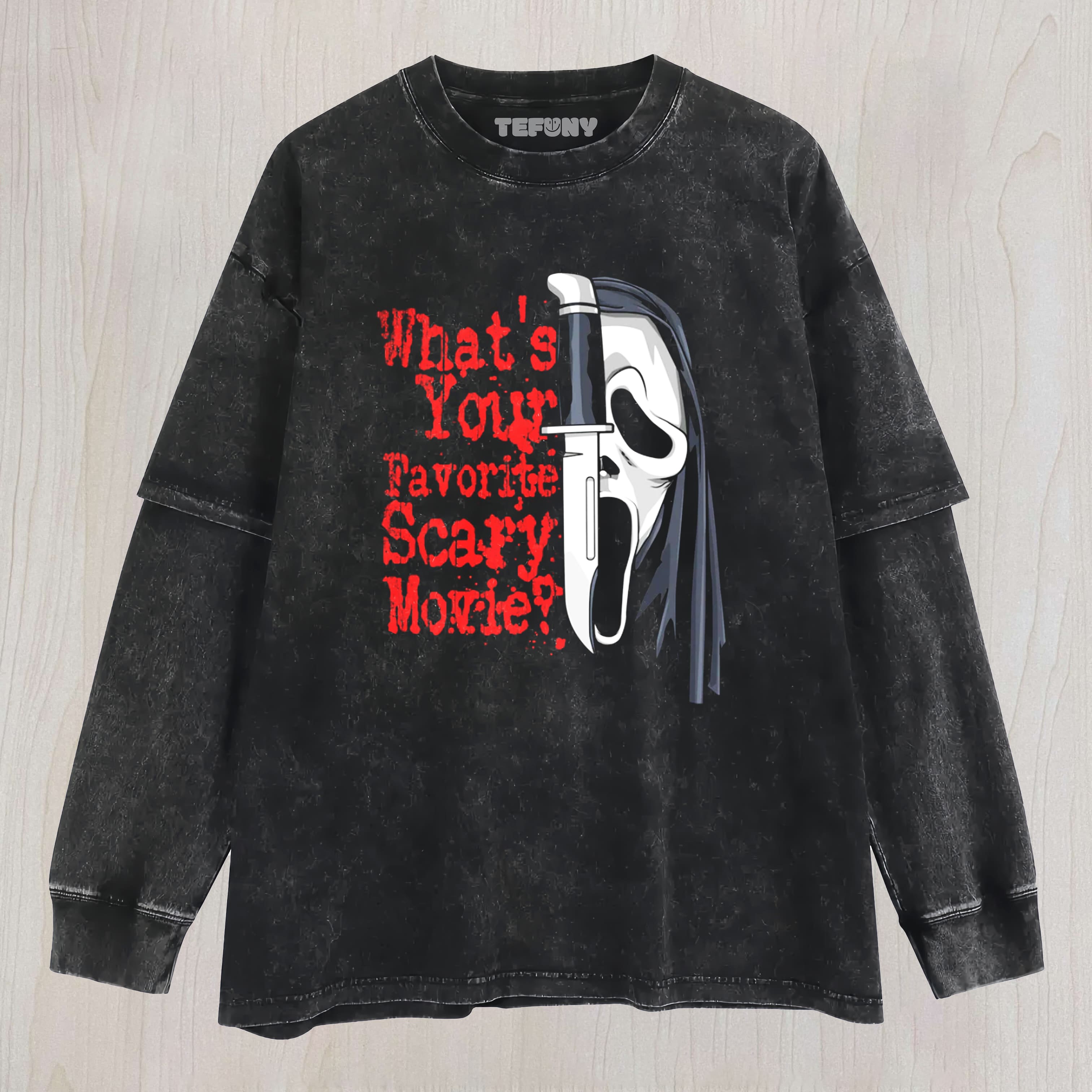 SCARY MOVIE SLASHER WASHED  LAYERED LONG SLEEVE