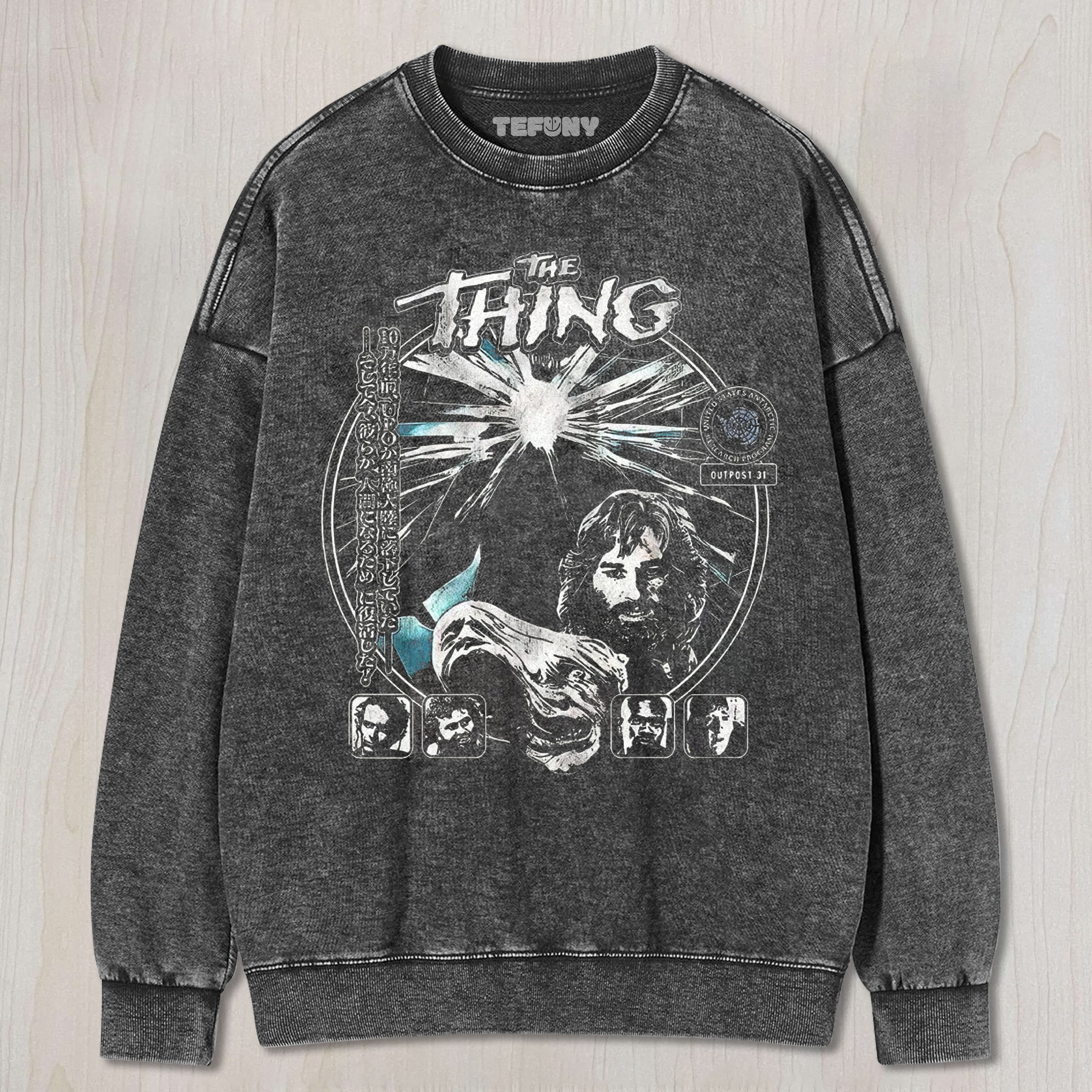 SCI-FI HORROR COLLAGE GRAPHIC VINTAGE WASHED UNISEX TEE, TANK TOP, LAYERED LS, SWEATSHIRT & HOODIE