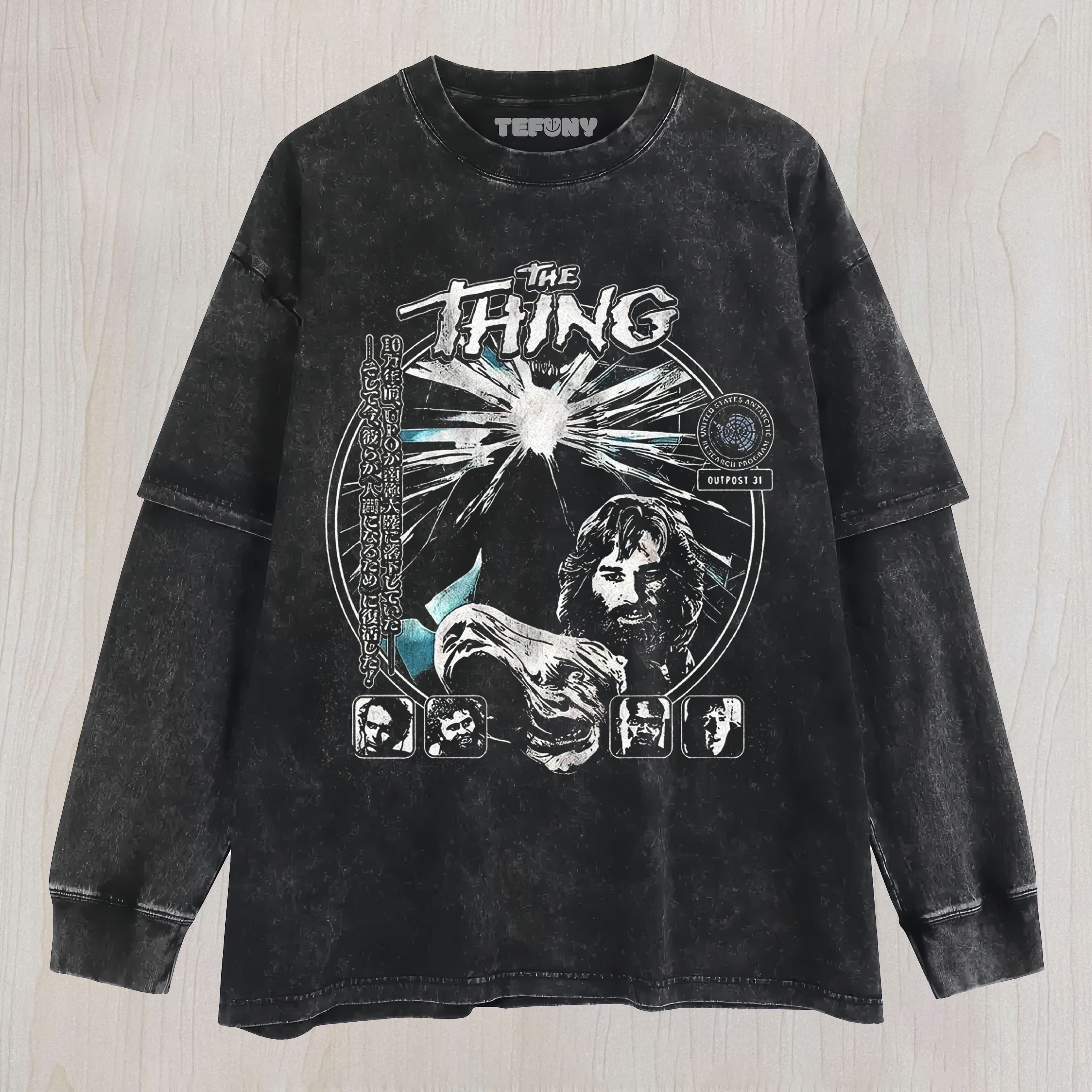 SCI-FI HORROR COLLAGE GRAPHIC VINTAGE WASHED UNISEX TEE, TANK TOP, LAYERED LS, SWEATSHIRT & HOODIE