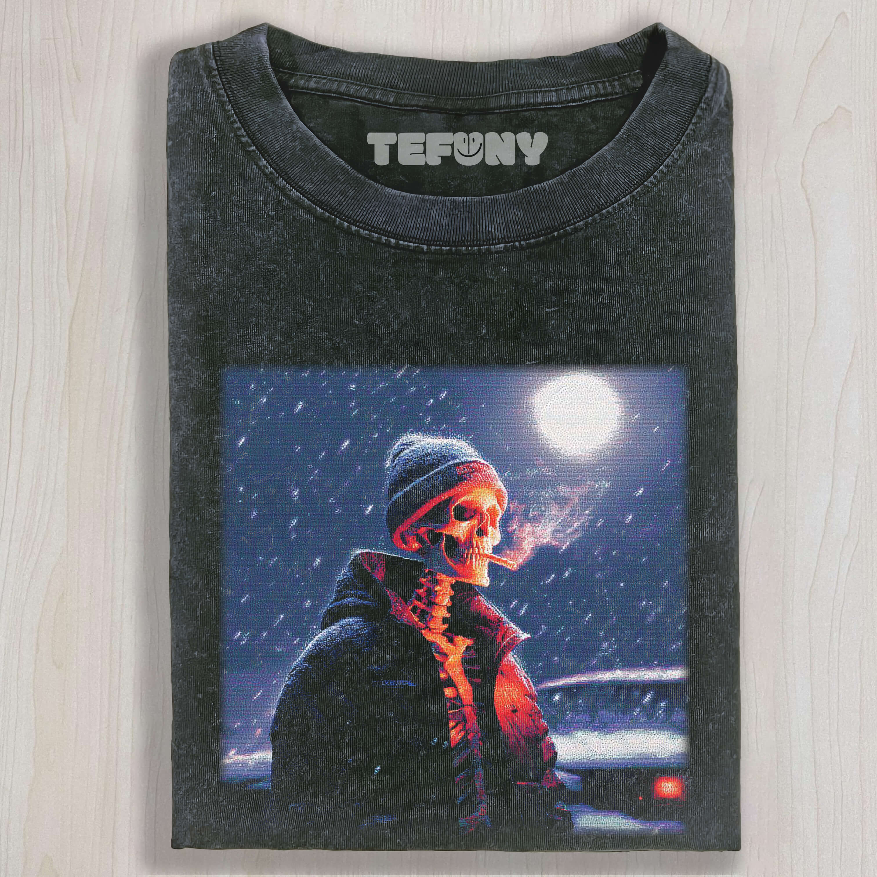 SKELETON SMOKING IN THE SNOW T-SHIRT