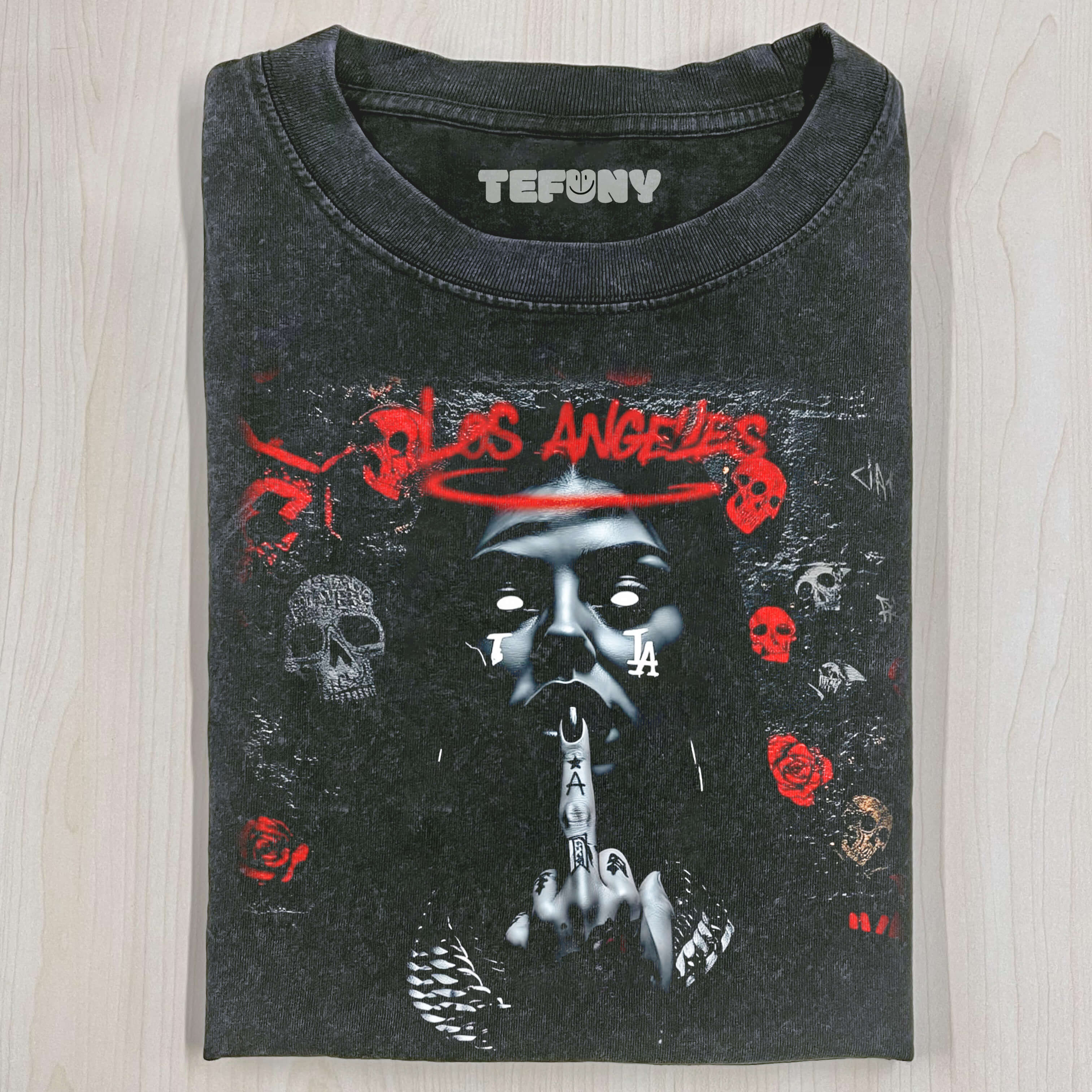 SKELETON WOMAN WITH MIDDLE FINGER RAISED T-SHIRT