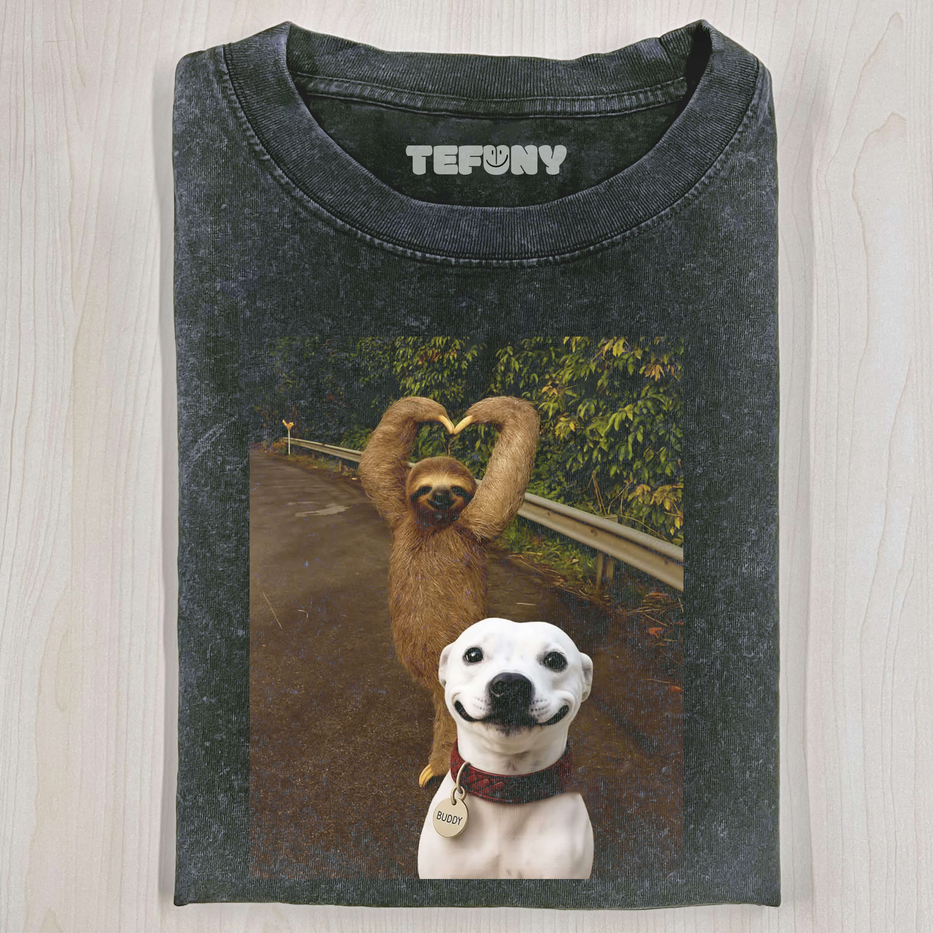 SLOTH AND LITTLE WHITE DOG T-SHIRT