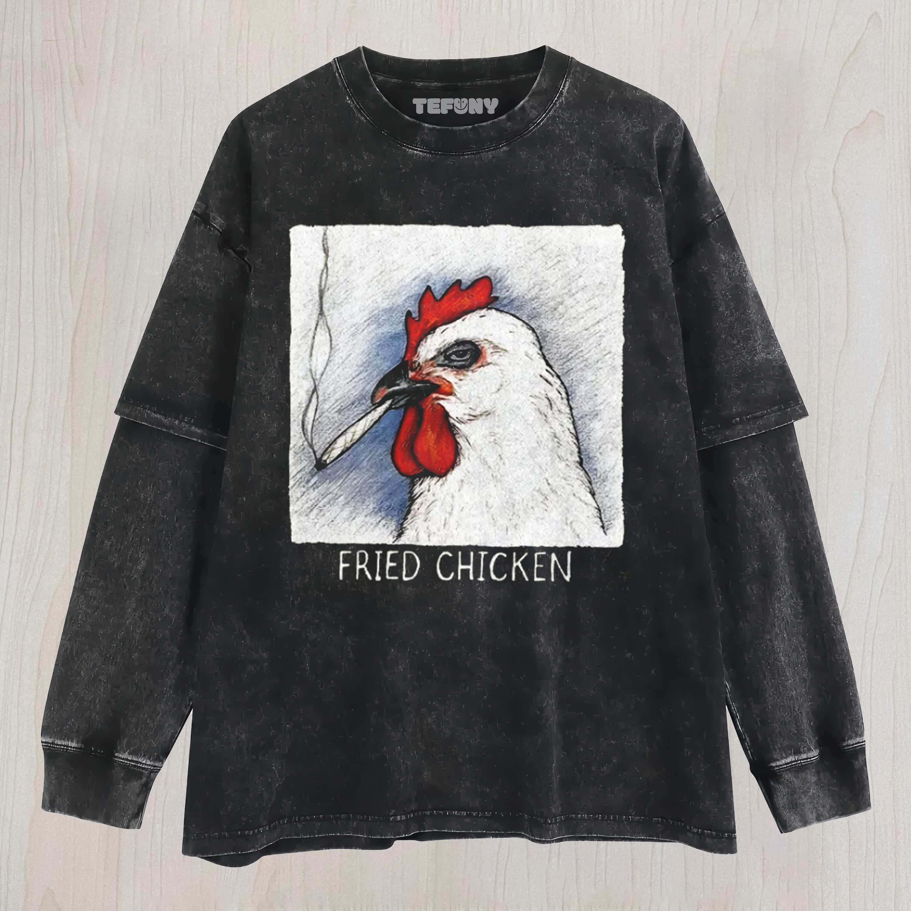 SMOKING WEED FRIED CHICKEN LAYERED LONG SLEEVE