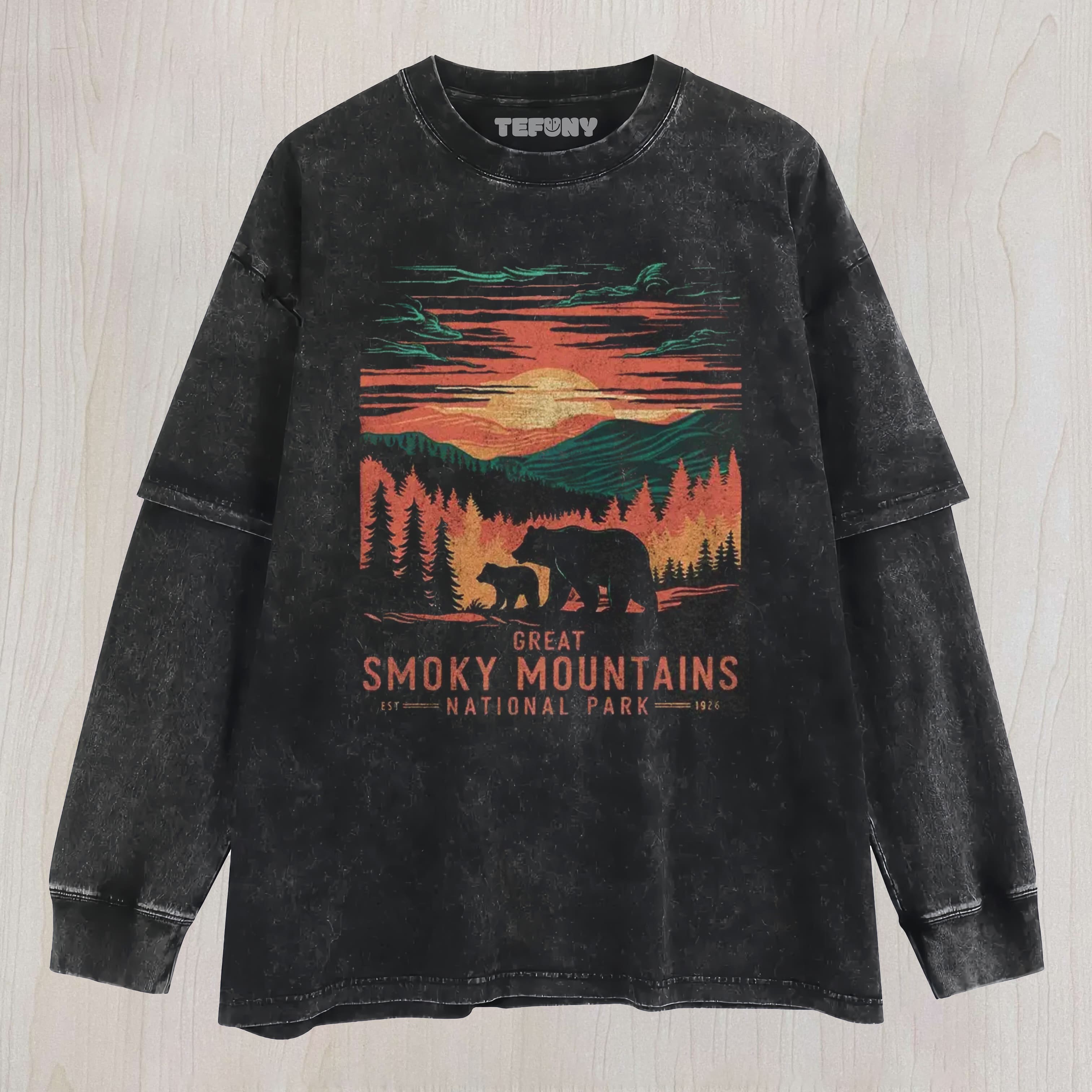 SMOKY MOUNTAINS NATIONAL PARK WASHED LAYERED LONG SLEEVE