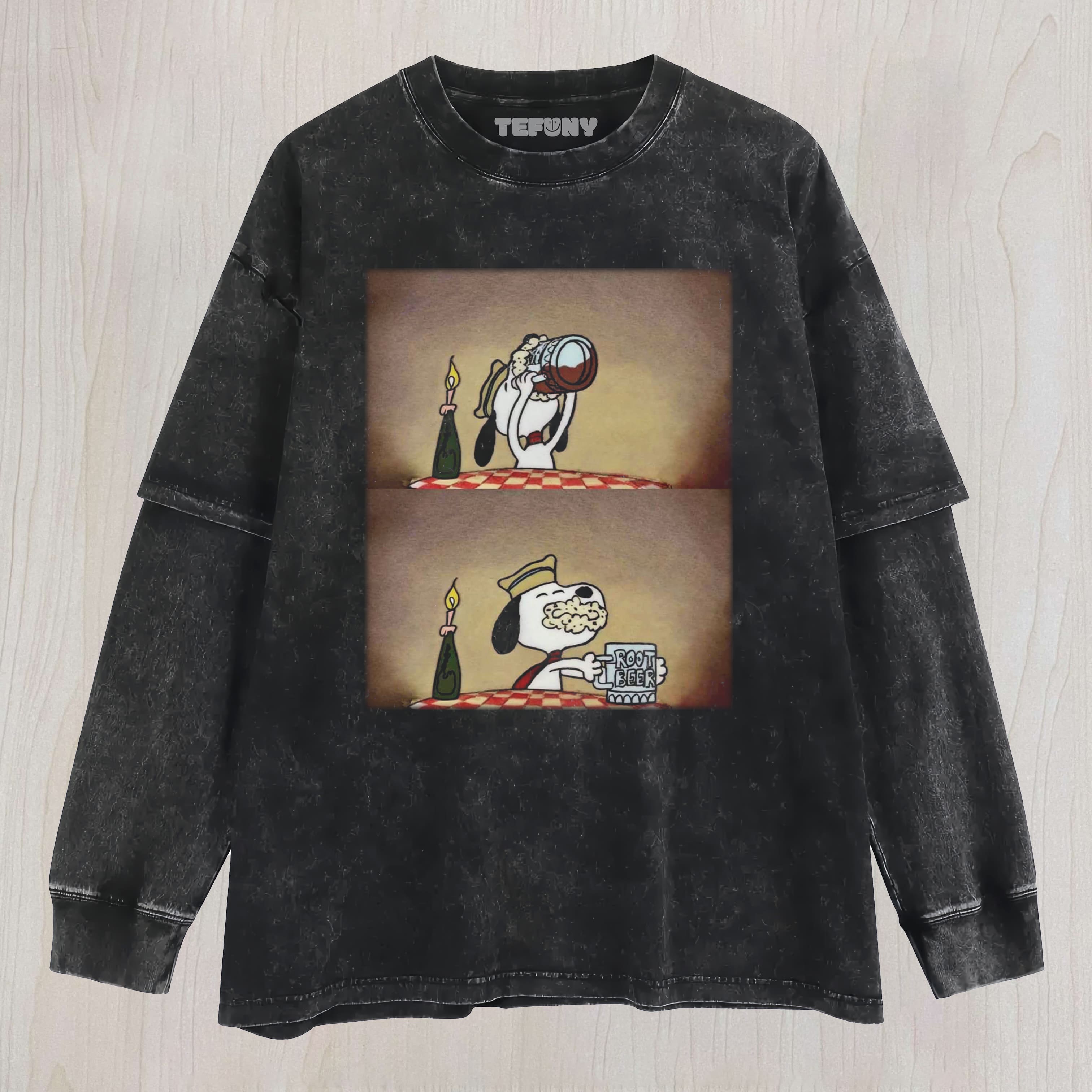 SNOOPY DRINKS A BEVERAGE LAYERED LONG SLEEVE