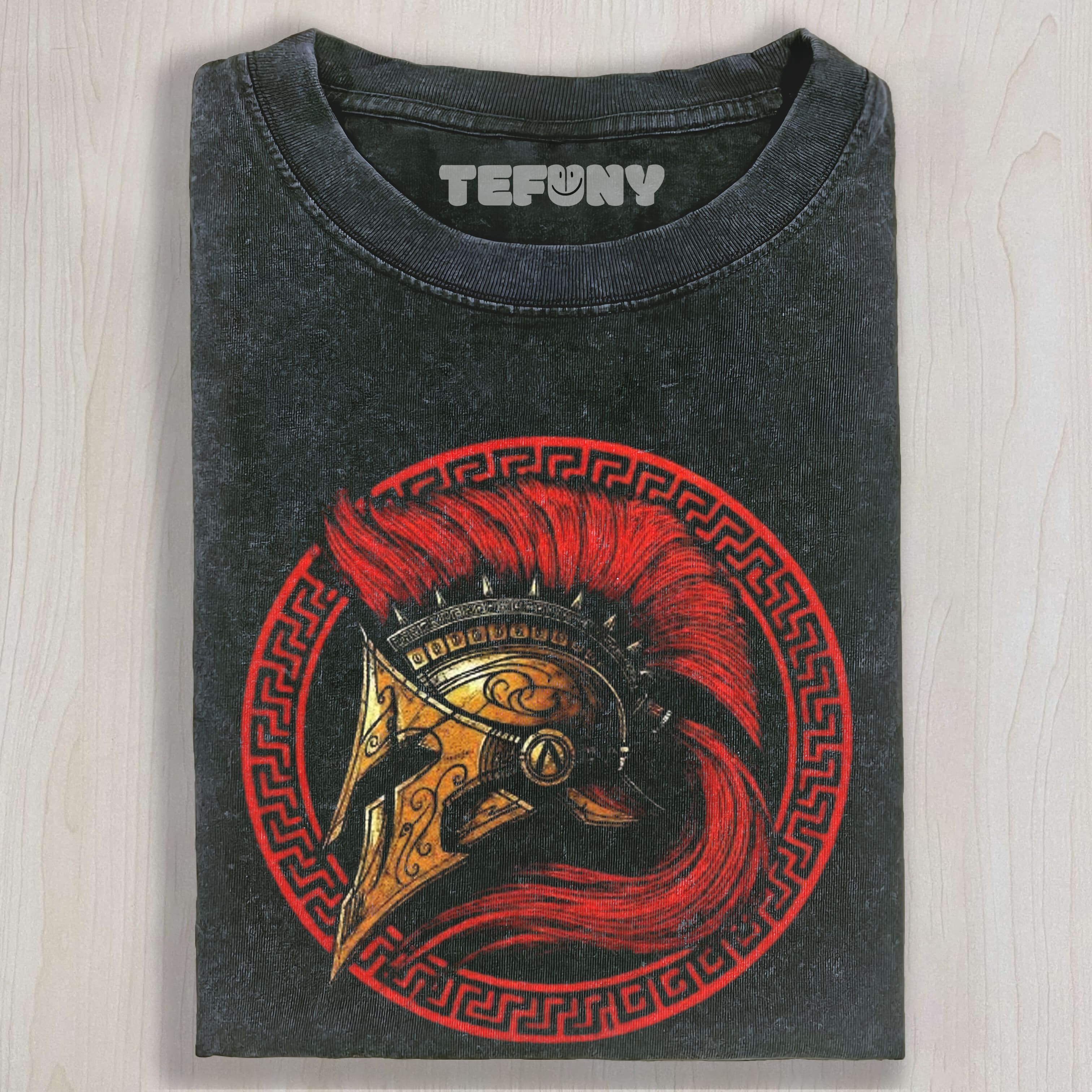 SPARTAN WARRIOR HELMET GRAPHIC WASHED UNISEX TEE, TANK TOP, LAYERED LS, SWEATSHIRT & HOODIE