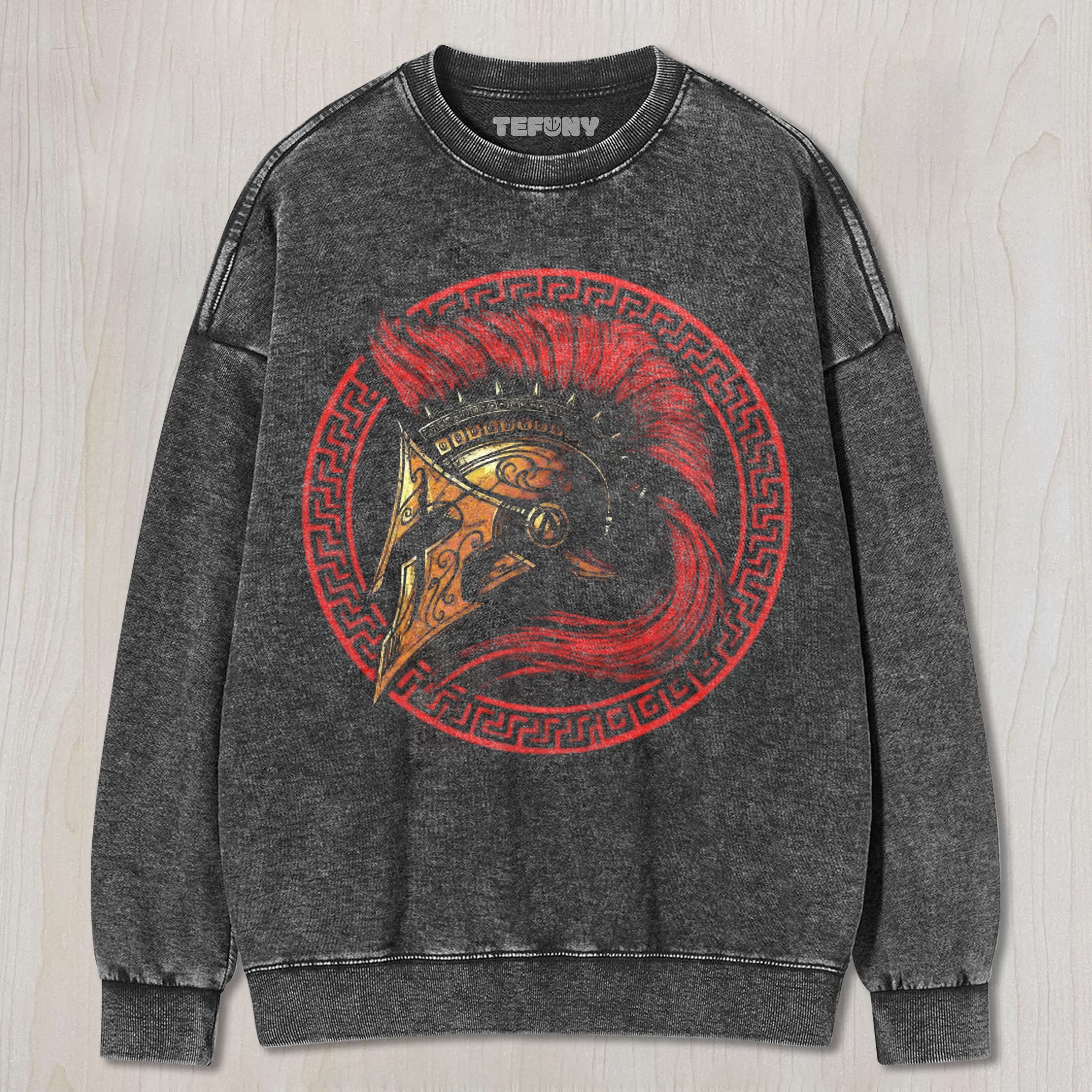 SPARTAN WARRIOR HELMET GRAPHIC WASHED UNISEX TEE, TANK TOP, LAYERED LS, SWEATSHIRT & HOODIE