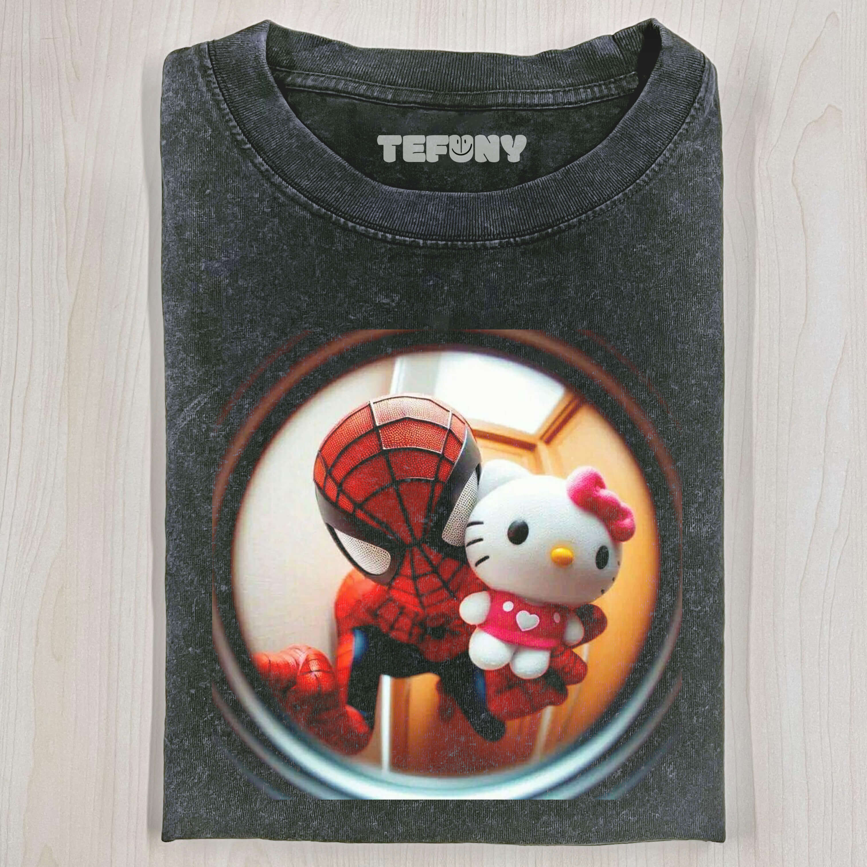 SPIDERMAN HOLDING HELLO KITTY T-SHIRT