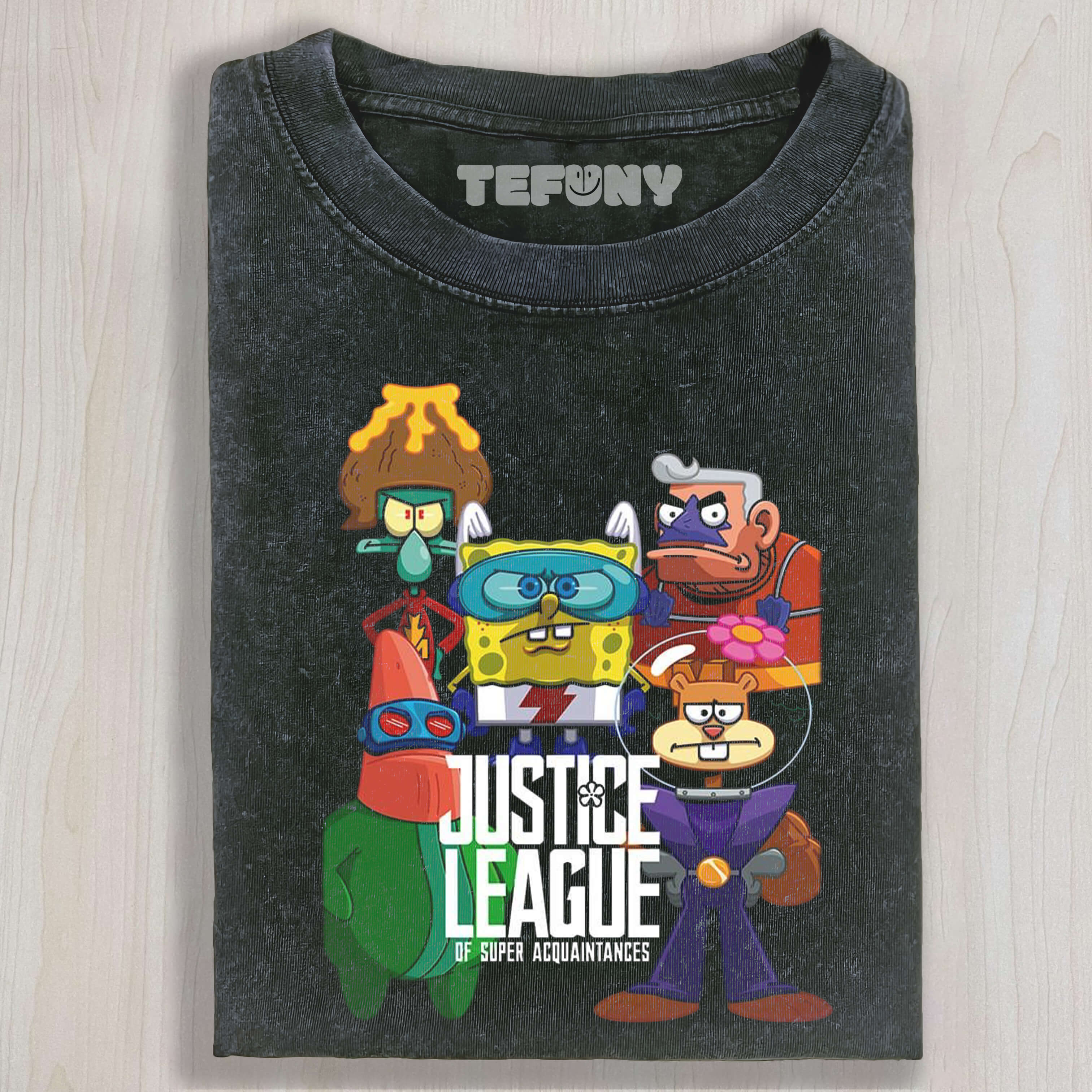 SPONGEBOB WEARING A JUSTICE LEAGUE SKIN T-SHIRT
