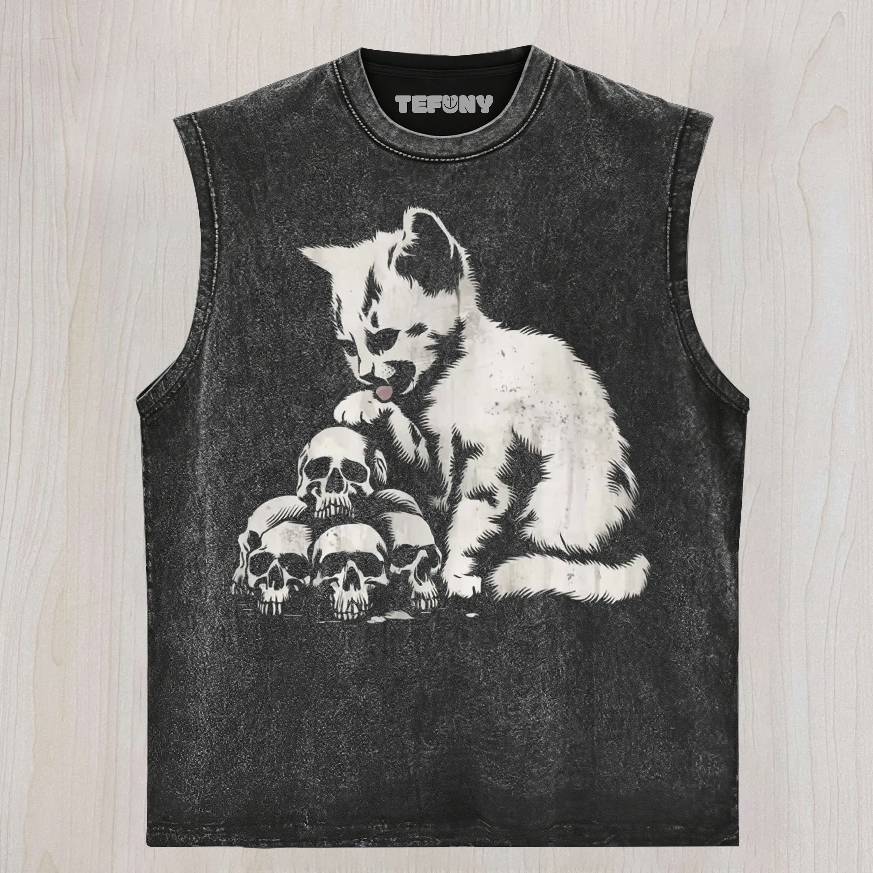 SPOOKY CAT SKULL VINTAGE T UNISEX TEE, TANK TOP, LAYERED LS, SWEATSHIRT & HOODIE