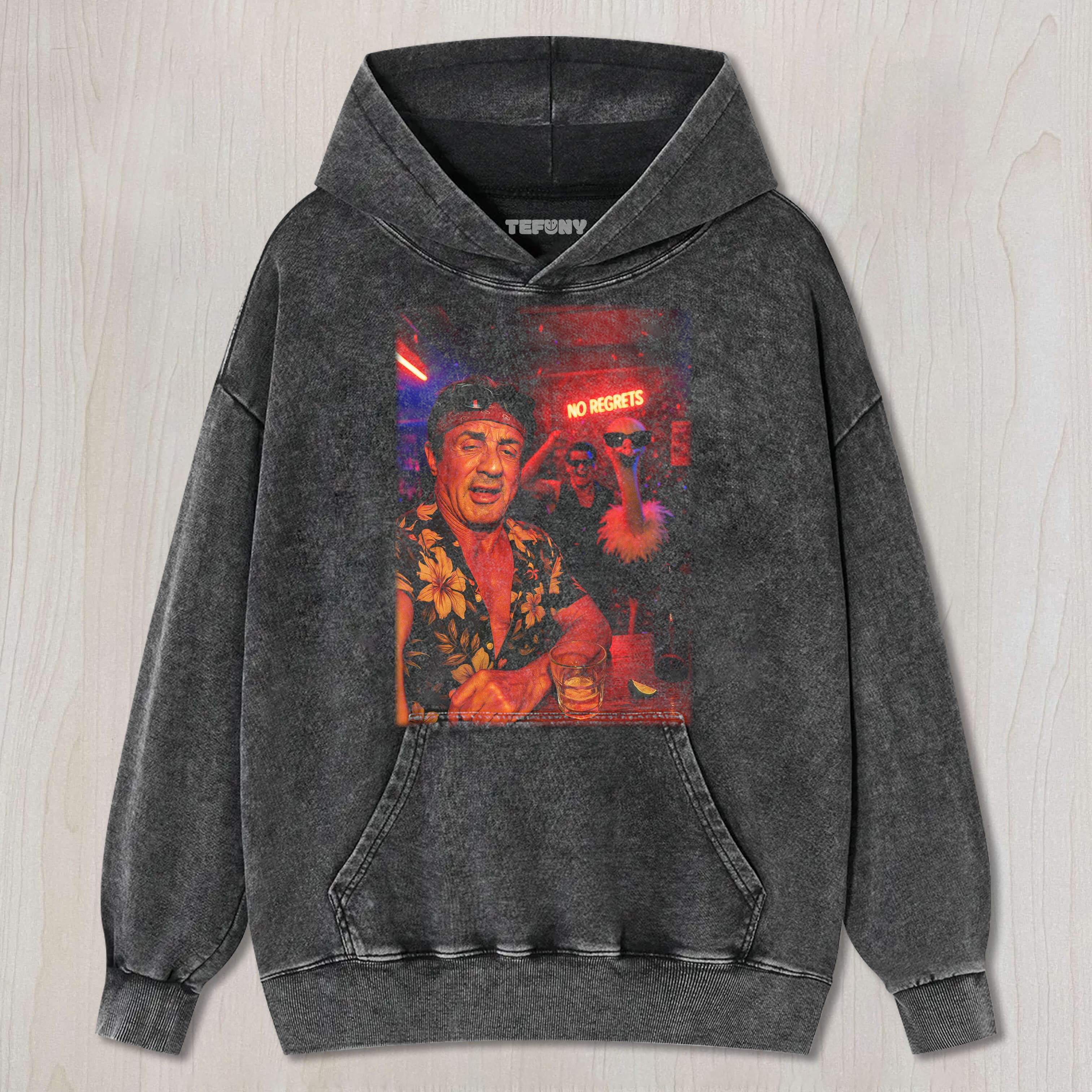 STALLONE IN A BAR TEE & SWEAT & HOOD