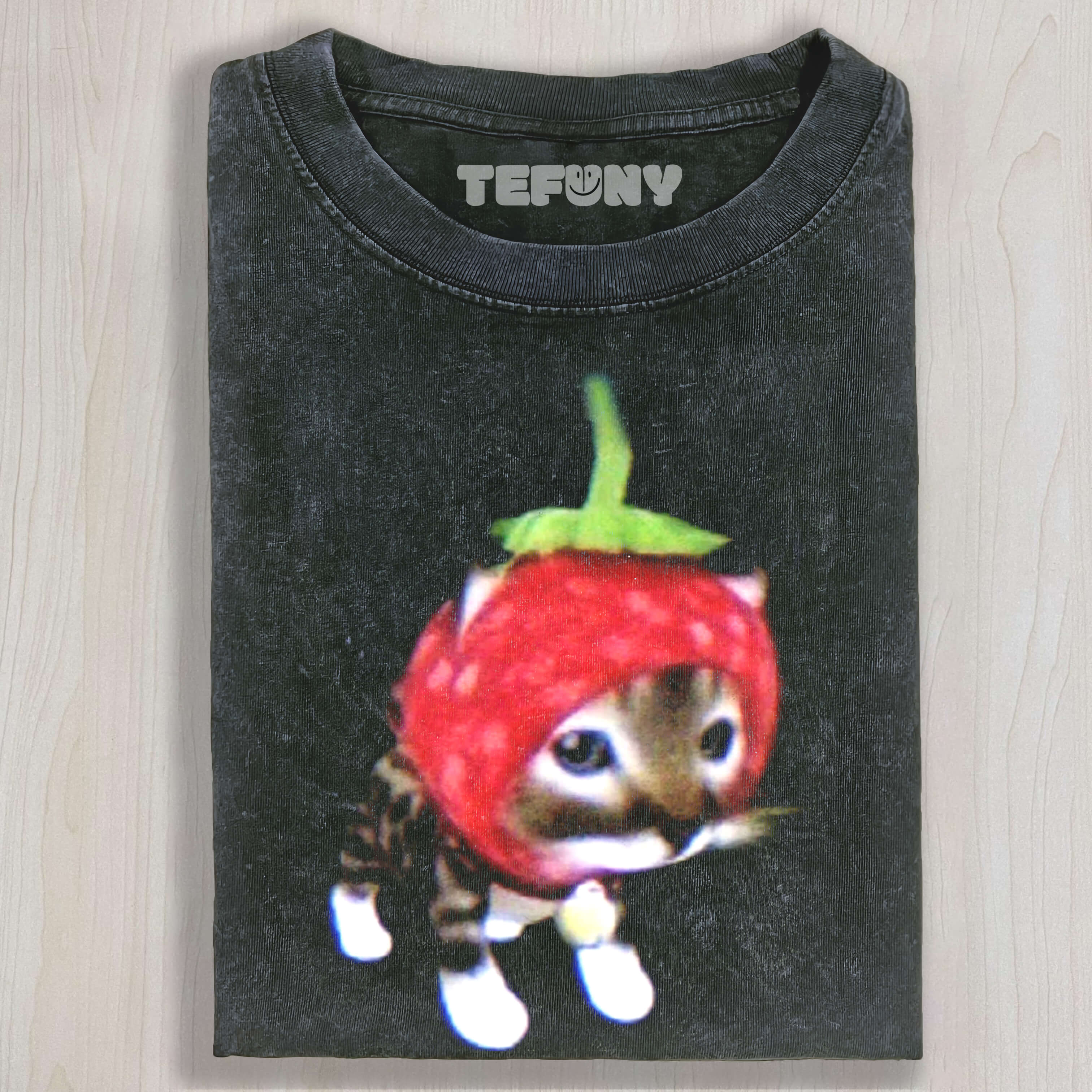 STRAWBERRY CAT HEADBAND SHORT-SLEEVE T-SHIRT
