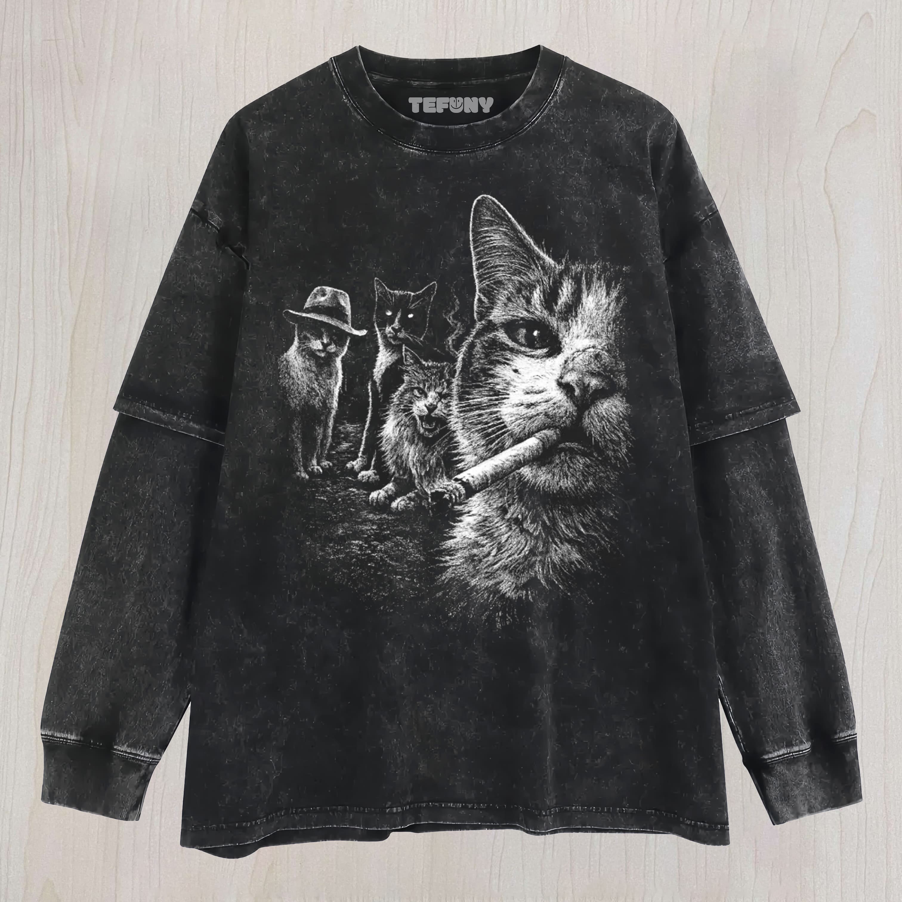 STREET MAFIA CAT SMOKING UNISEX TEE, TANK TOP, LAYERED LS, SWEATSHIRT & HOODIE