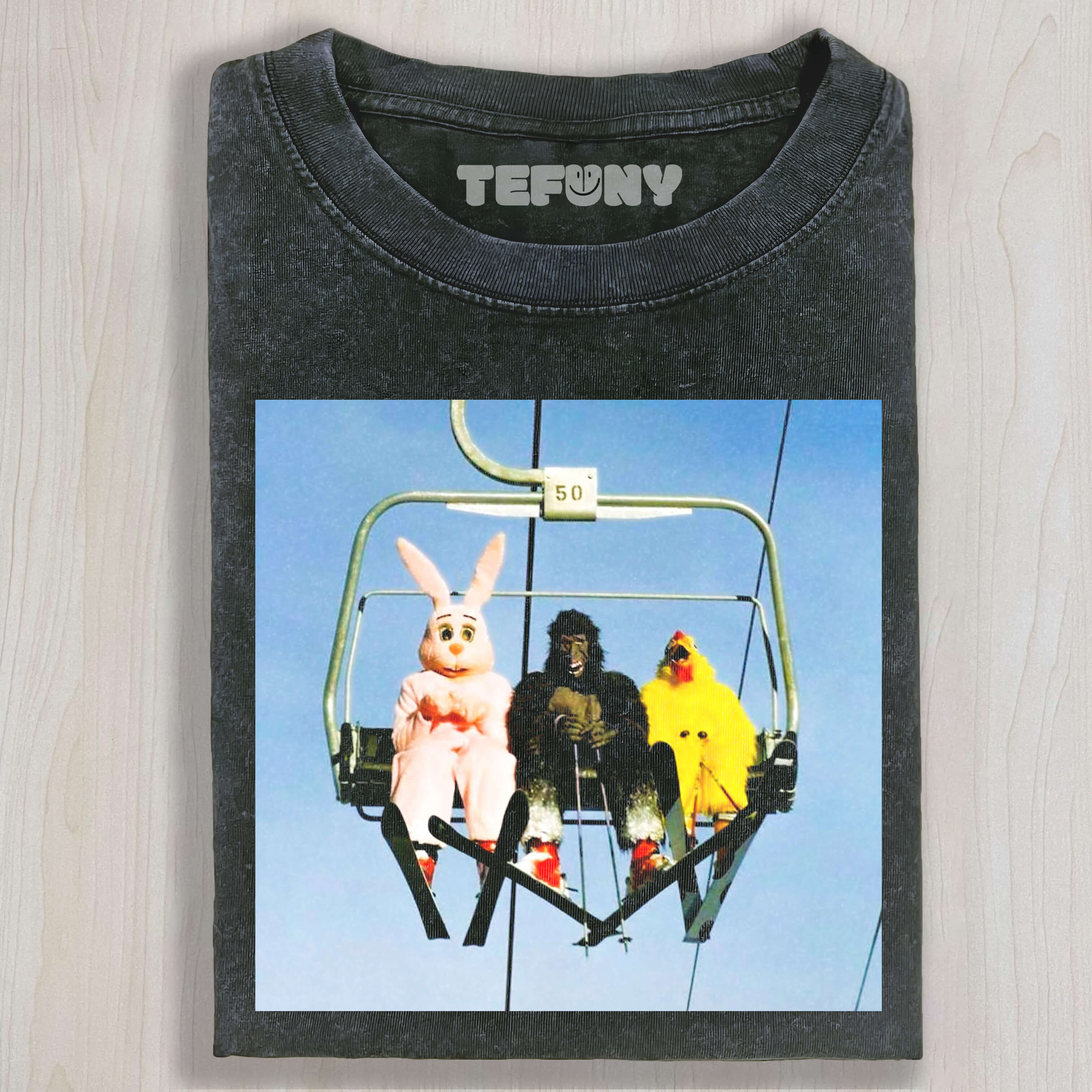 STUFFED ANIMALS SITTING ON TOP OF A SKI LIFT T-SHIRT