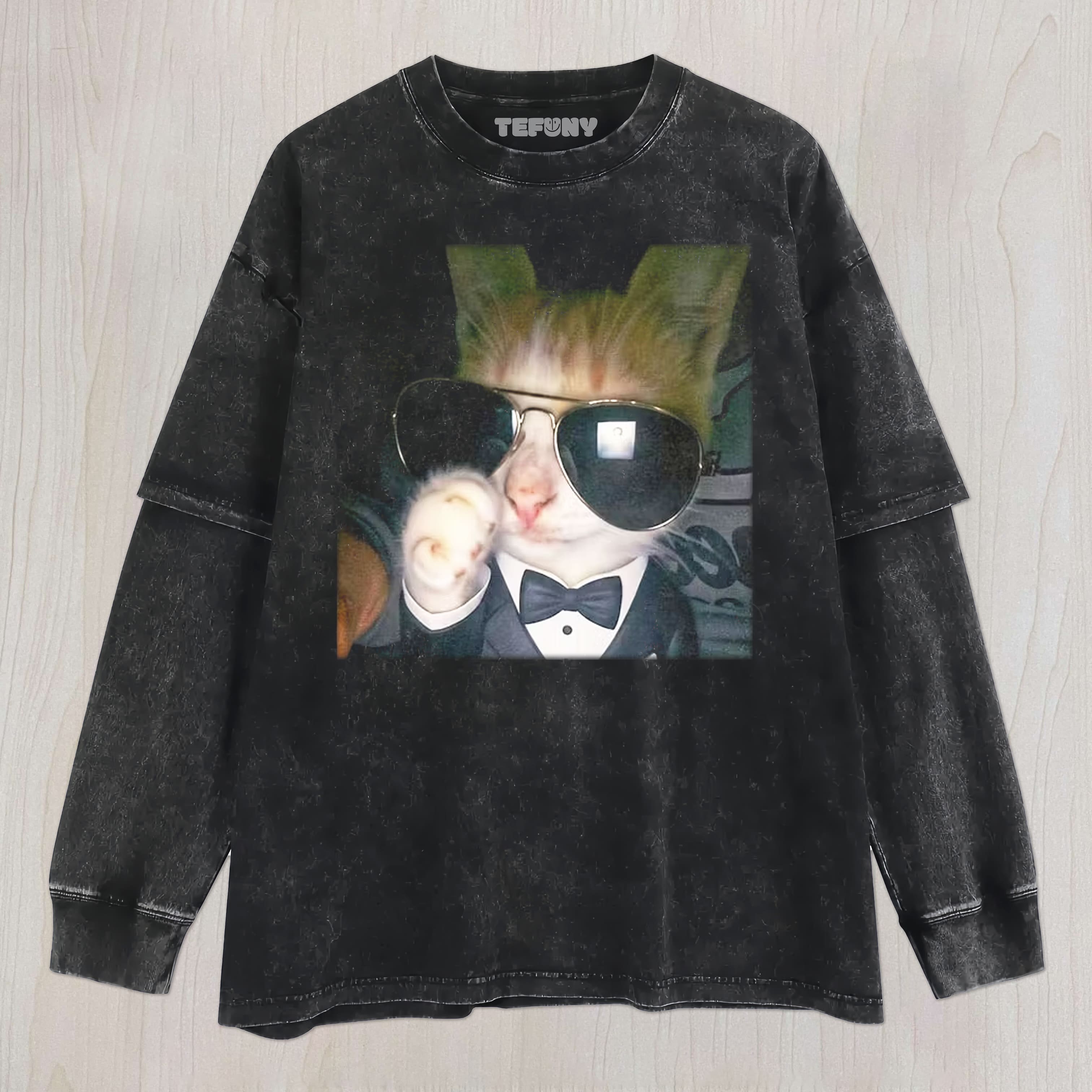 SUNGLASSES CAT MEME UNISEX TEE, TANK TOP, LAYERED LS, SWEATSHIRT & HOODIE