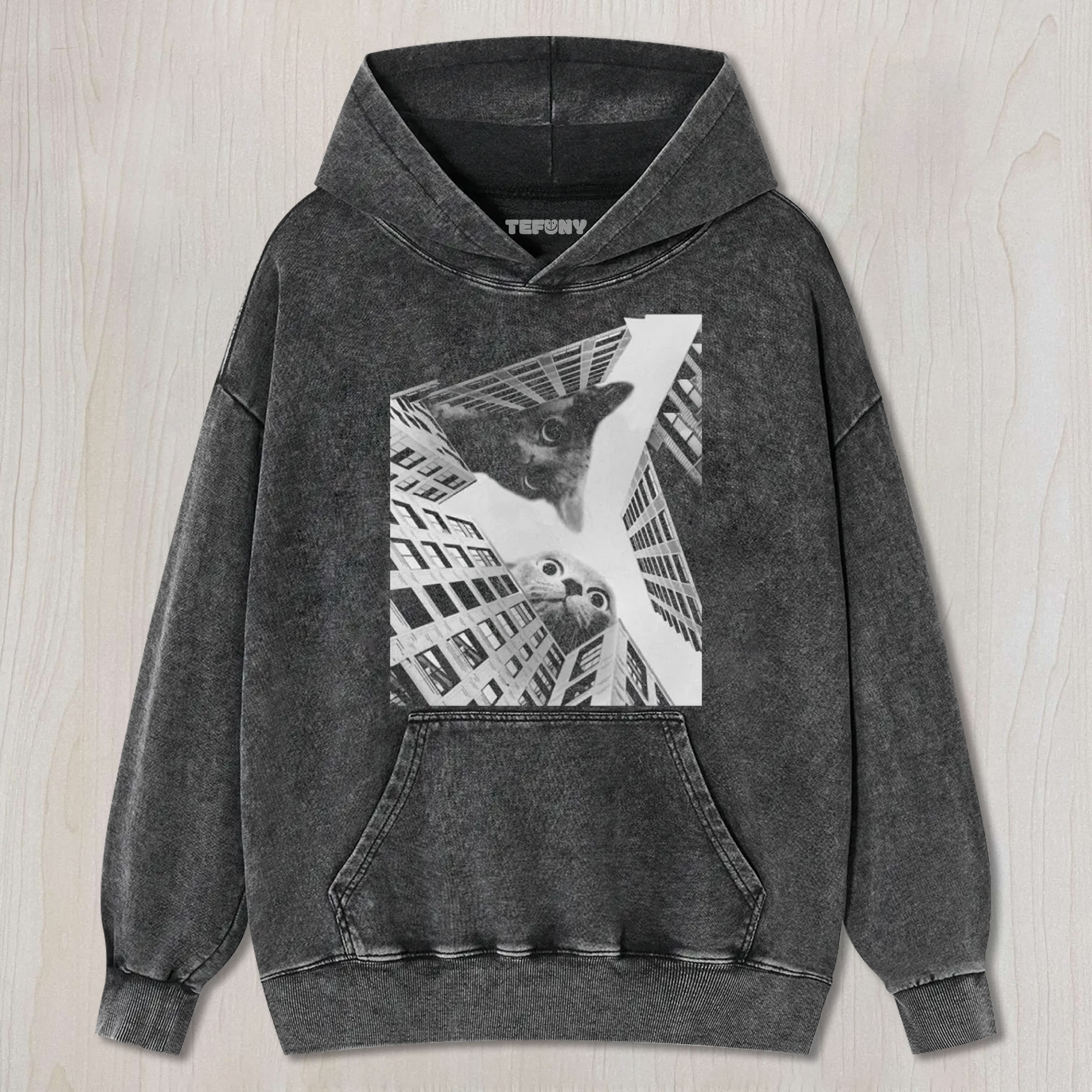 SURREAL CAT - BUILDING PATTERNED TEE, TANK TOP, LAYERED LS, SWEATSHIRT & HOODIE