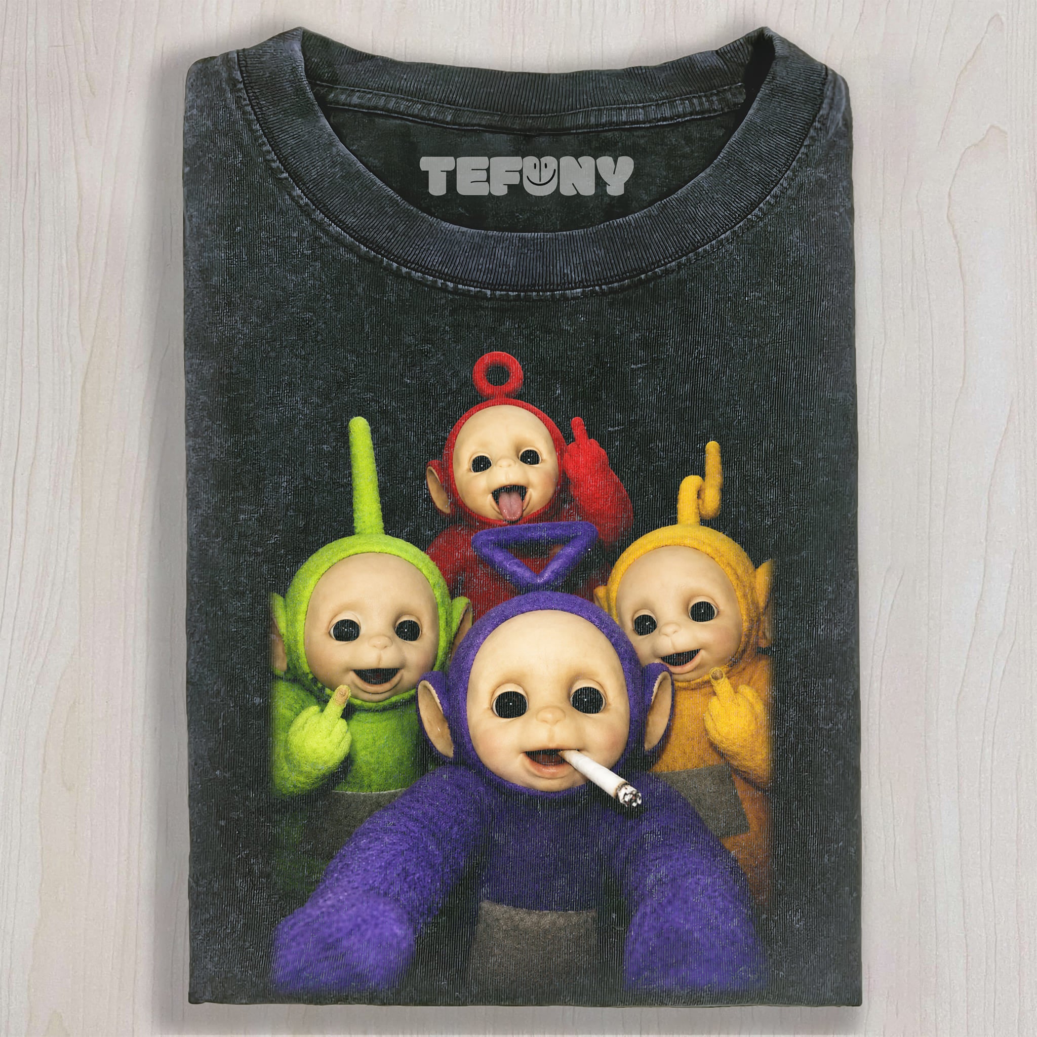 TELETUBBIES MIDDLE FINGER UNISEX TEE, TANK TOP, LAYERED LS, SWEATSHIRT & HOODIE