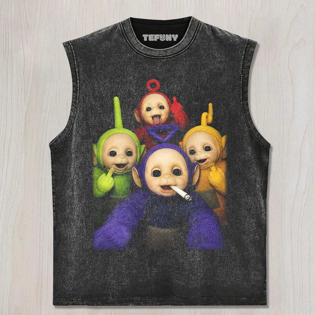 TELETUBBIES MIDDLE FINGER UNISEX TEE, TANK TOP, LAYERED LS, SWEATSHIRT & HOODIE