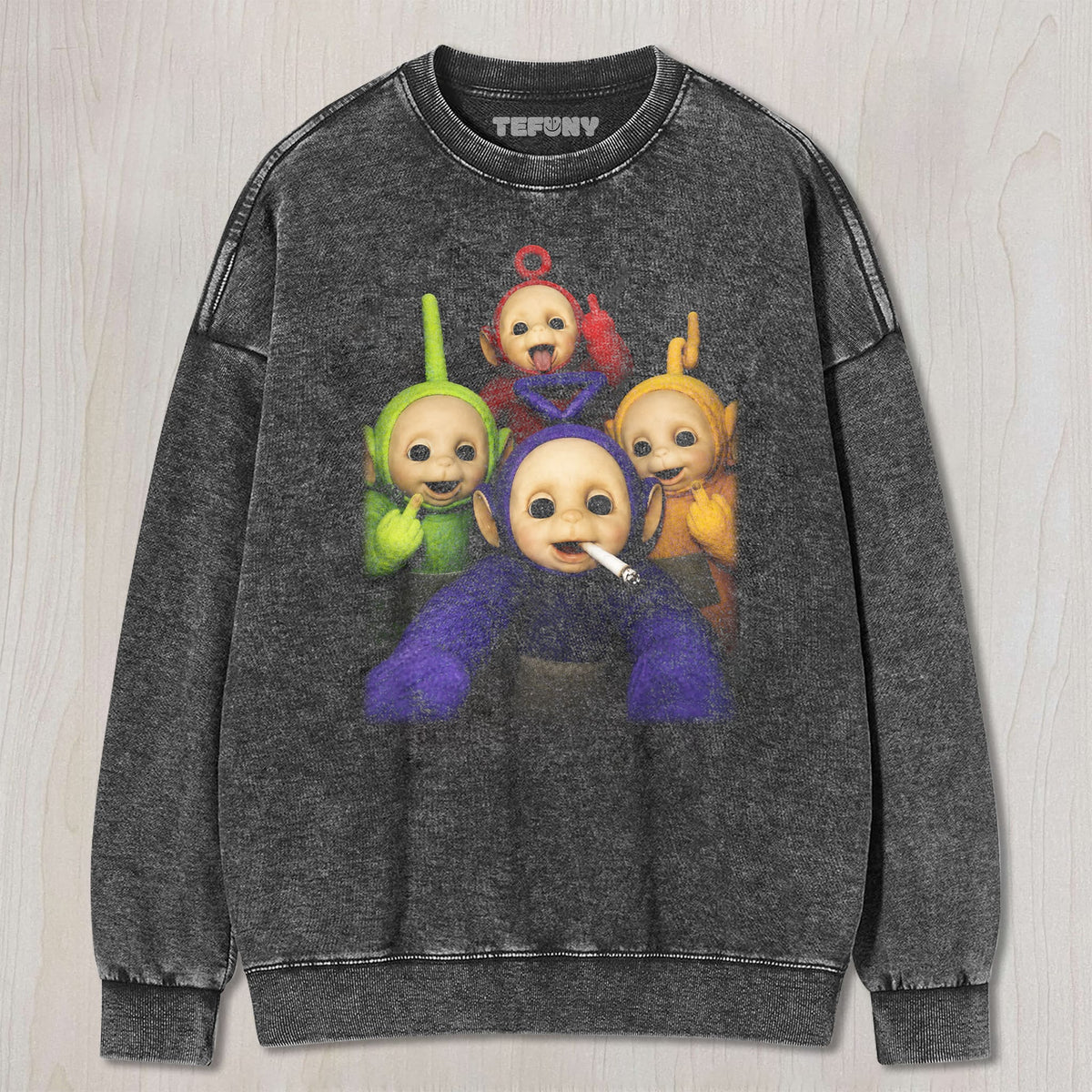 TELETUBBIES MIDDLE FINGER UNISEX TEE, TANK TOP, LAYERED LS, SWEATSHIRT & HOODIE