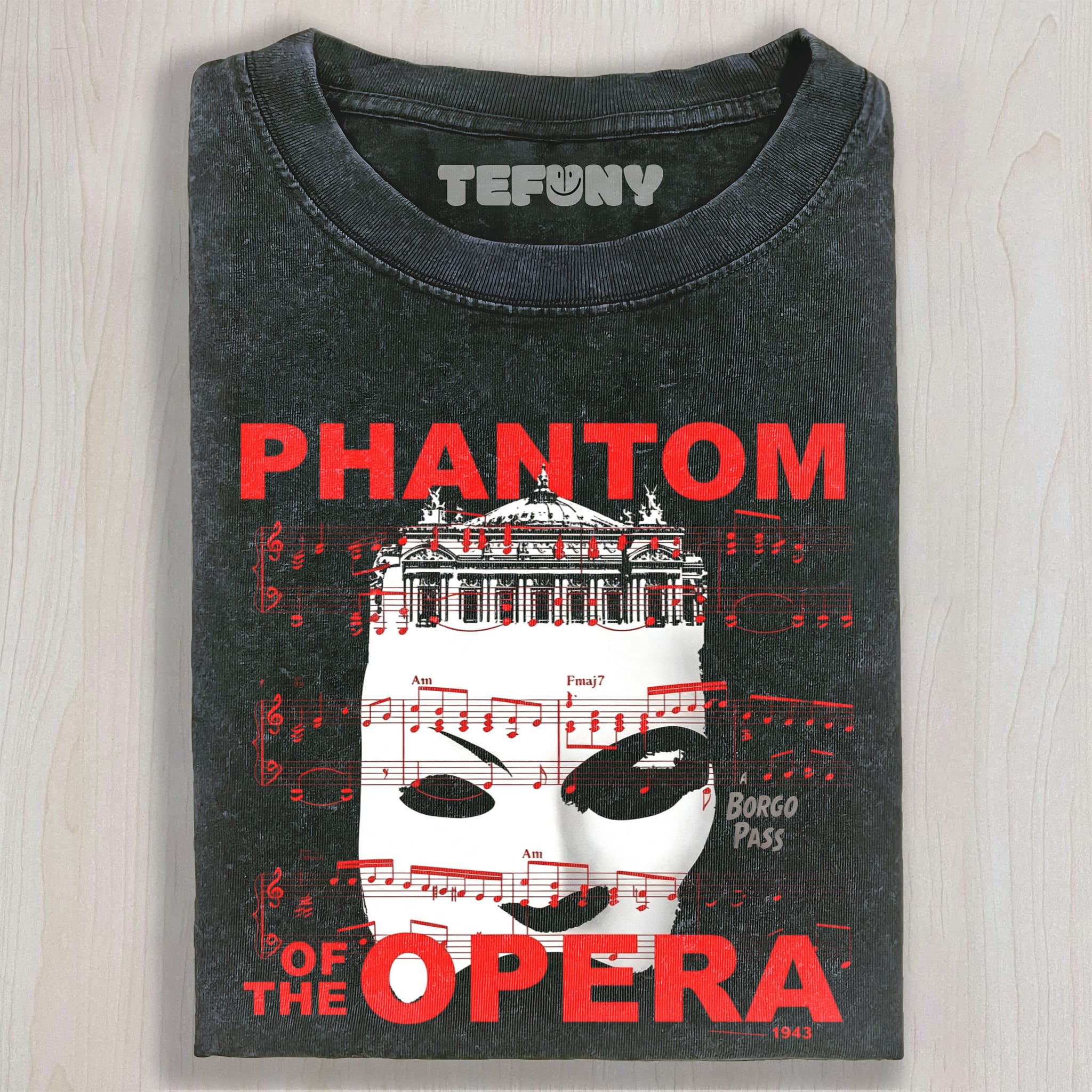 THEATER MASK MUSICAL SHEET MUSIC RETRO UNISEX TEE, TANK TOP, LAYERED LS, SWEATSHIRT & HOODIE