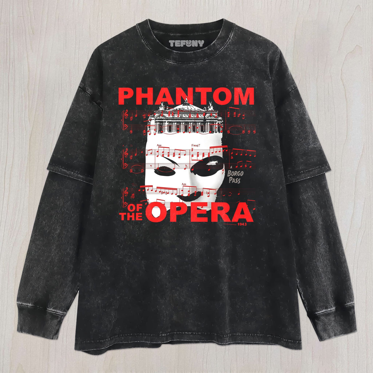 THEATER MASK MUSICAL SHEET MUSIC RETRO UNISEX TEE, TANK TOP, LAYERED LS, SWEATSHIRT & HOODIE