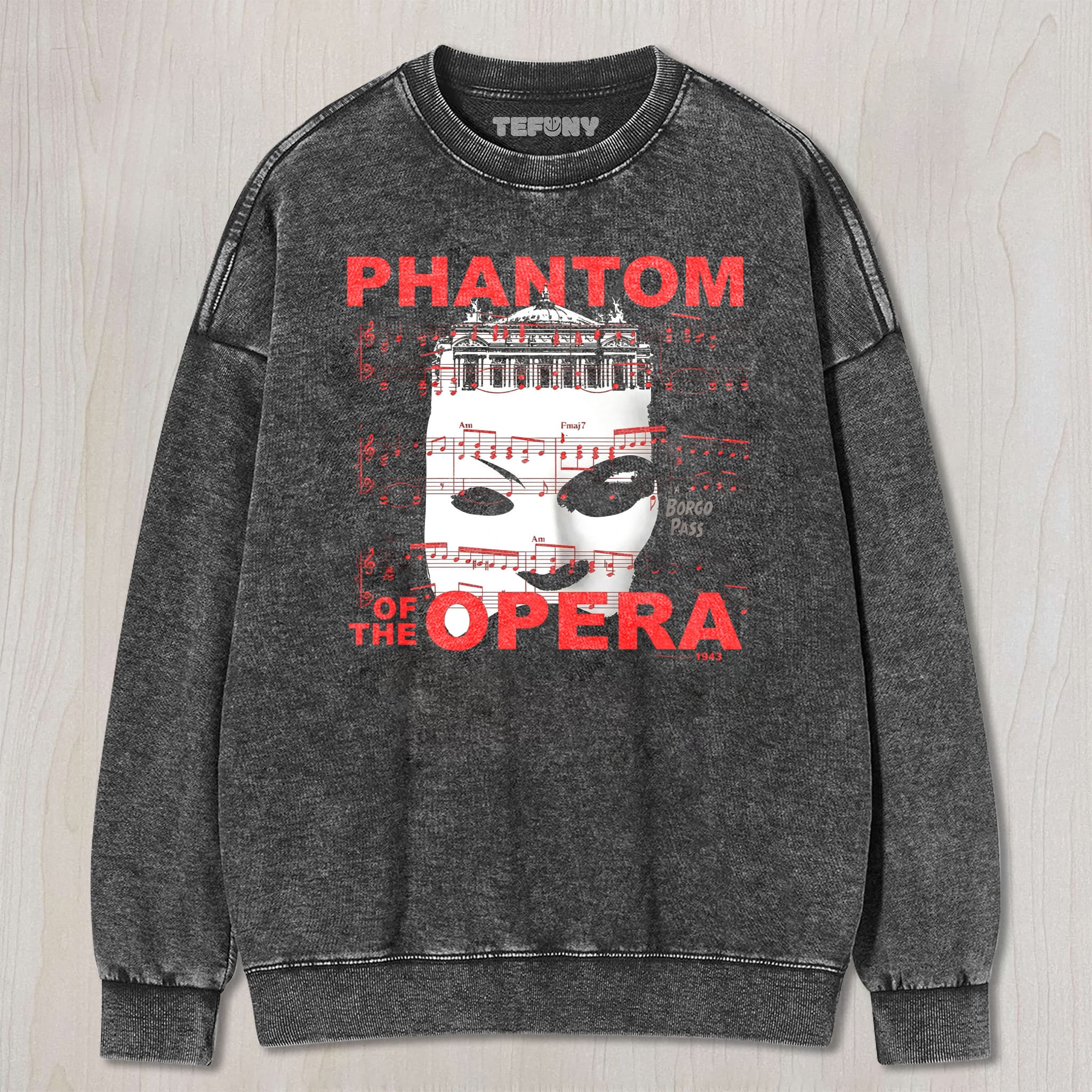 THEATER MASK MUSICAL SHEET MUSIC RETRO UNISEX TEE, TANK TOP, LAYERED LS, SWEATSHIRT & HOODIE