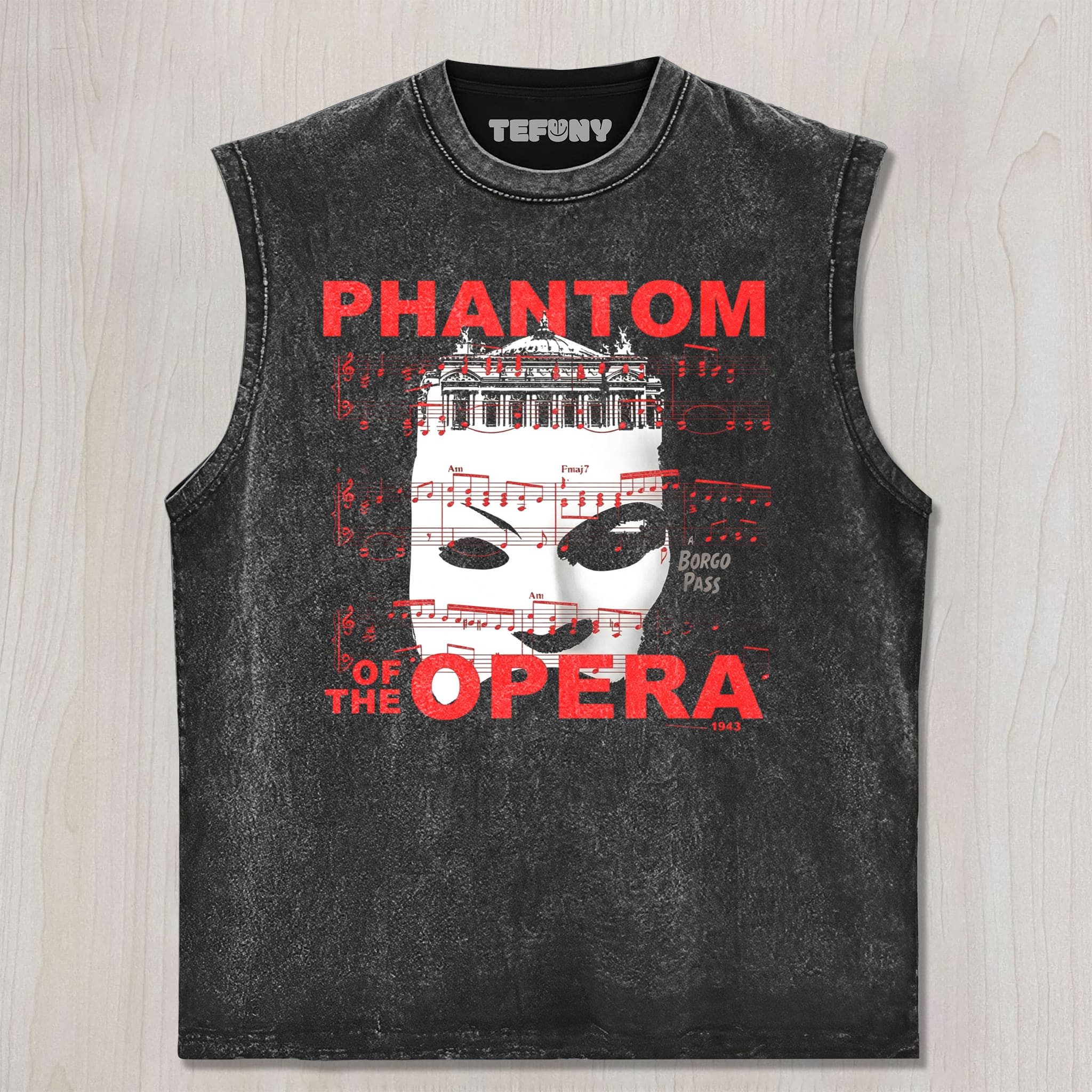 THEATER MASK MUSICAL SHEET MUSIC RETRO UNISEX TEE, TANK TOP, LAYERED LS, SWEATSHIRT & HOODIE