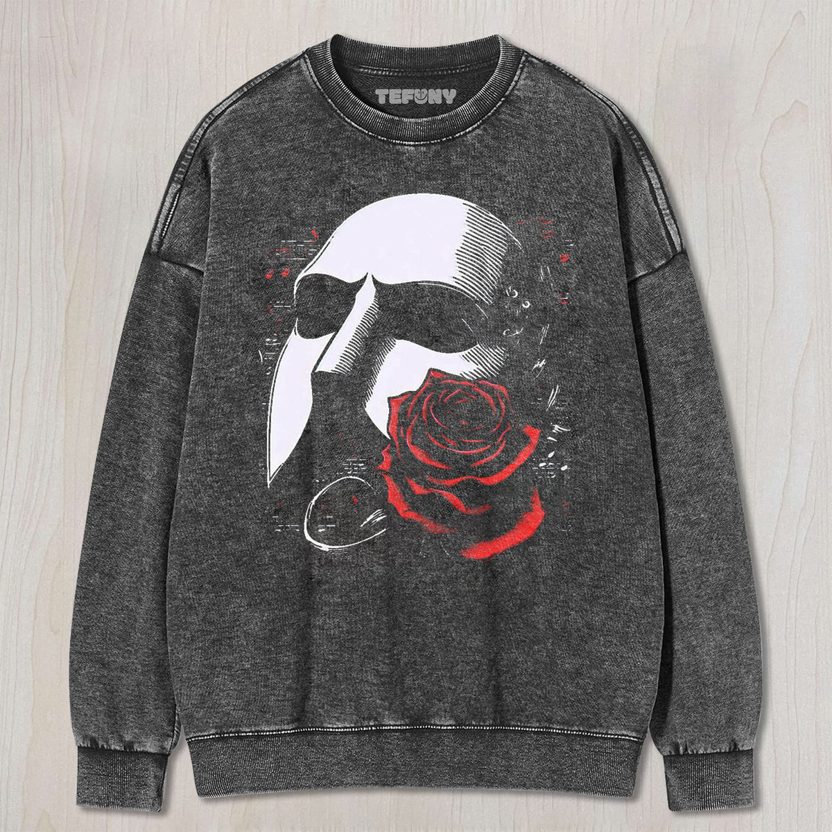 THEATER MASK RED ROSE MUSICAL NOTES RETRO UNISEX TEE, TANK TOP, LAYERED LS, SWEATSHIRT & HOODIE