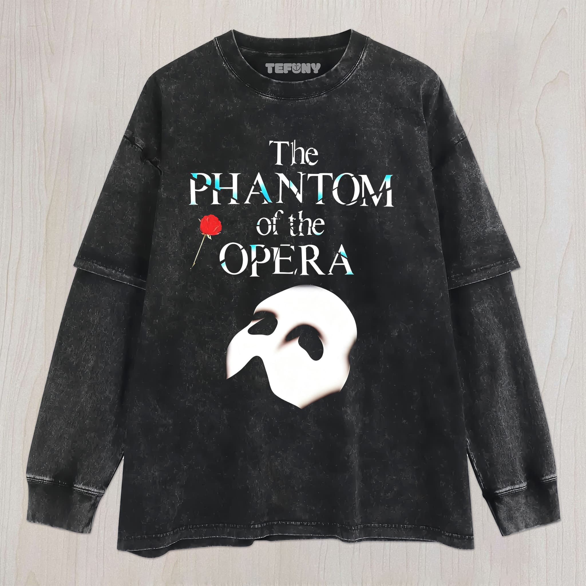 THE PHANTOM OF THE OPERA MASK AND TITLE GRAPHIC UNISEX TEE, TANK TOP, LAYERED LS, SWEATSHIRT & HOODIE