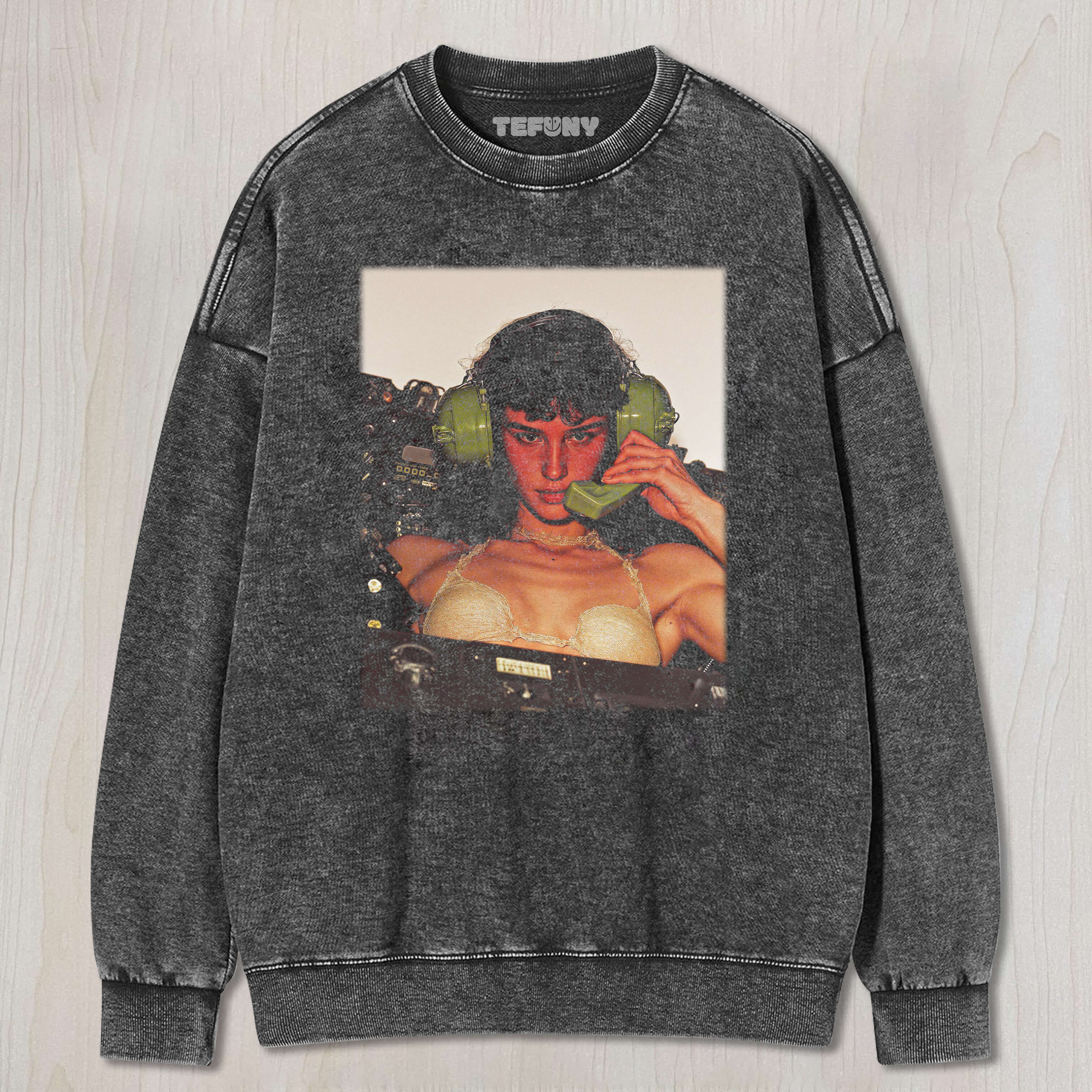 THE WOMAN IS HOLDING A GREEN PHONE TEE & SWEAT & HOOD