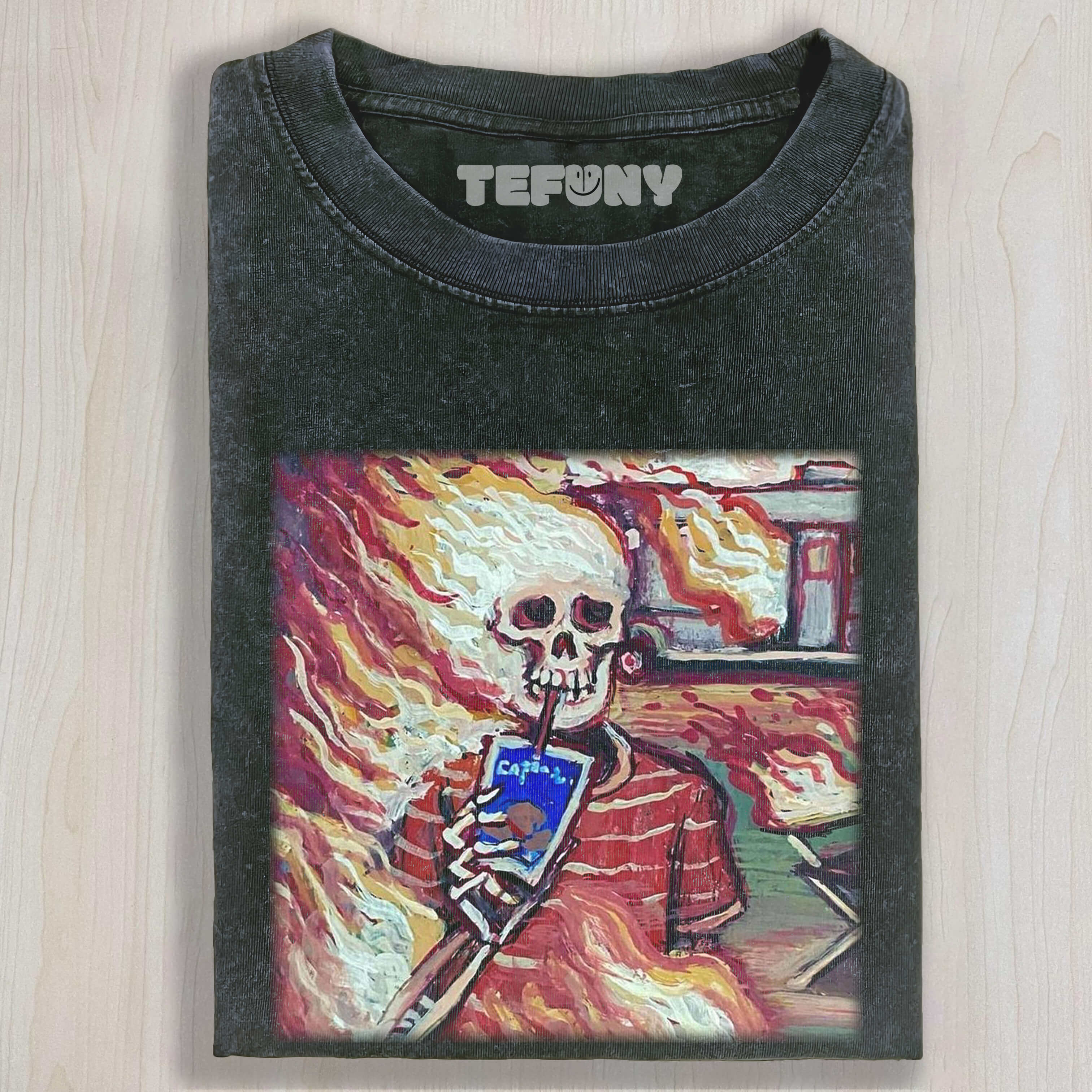 THE BURNING SKELETON DRINKING COFFEE TEE & SWEAT & HOOD